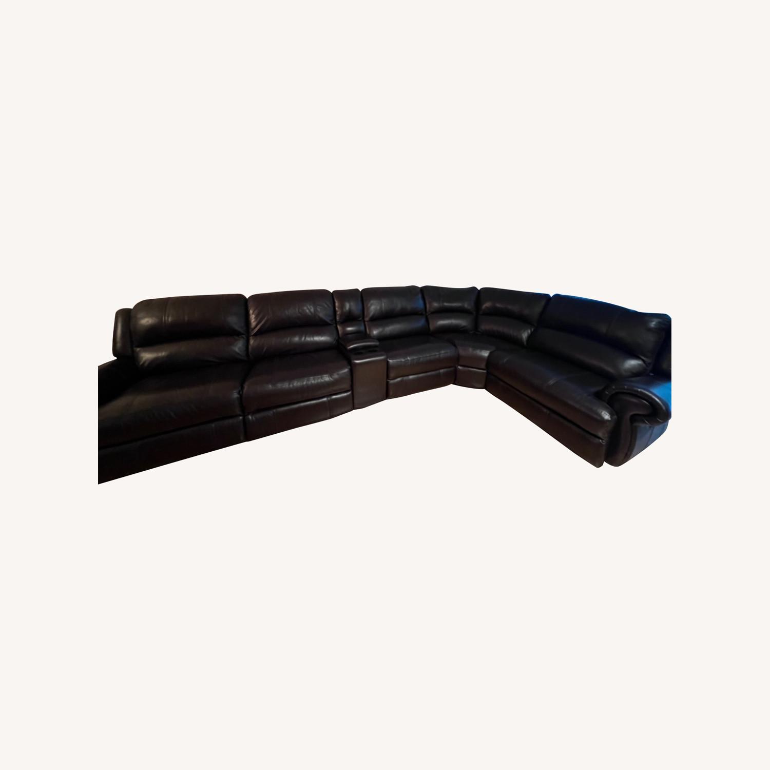 Macys Brown Leather Sectional Sofa with Recliners AptDeco