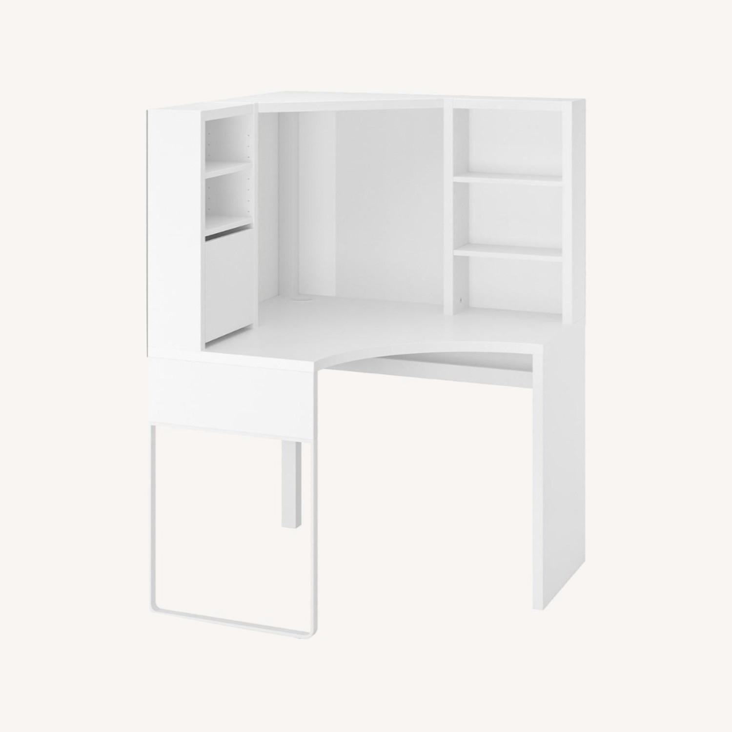 IKEA MICKE White Corner Desk with Hutch - image-0