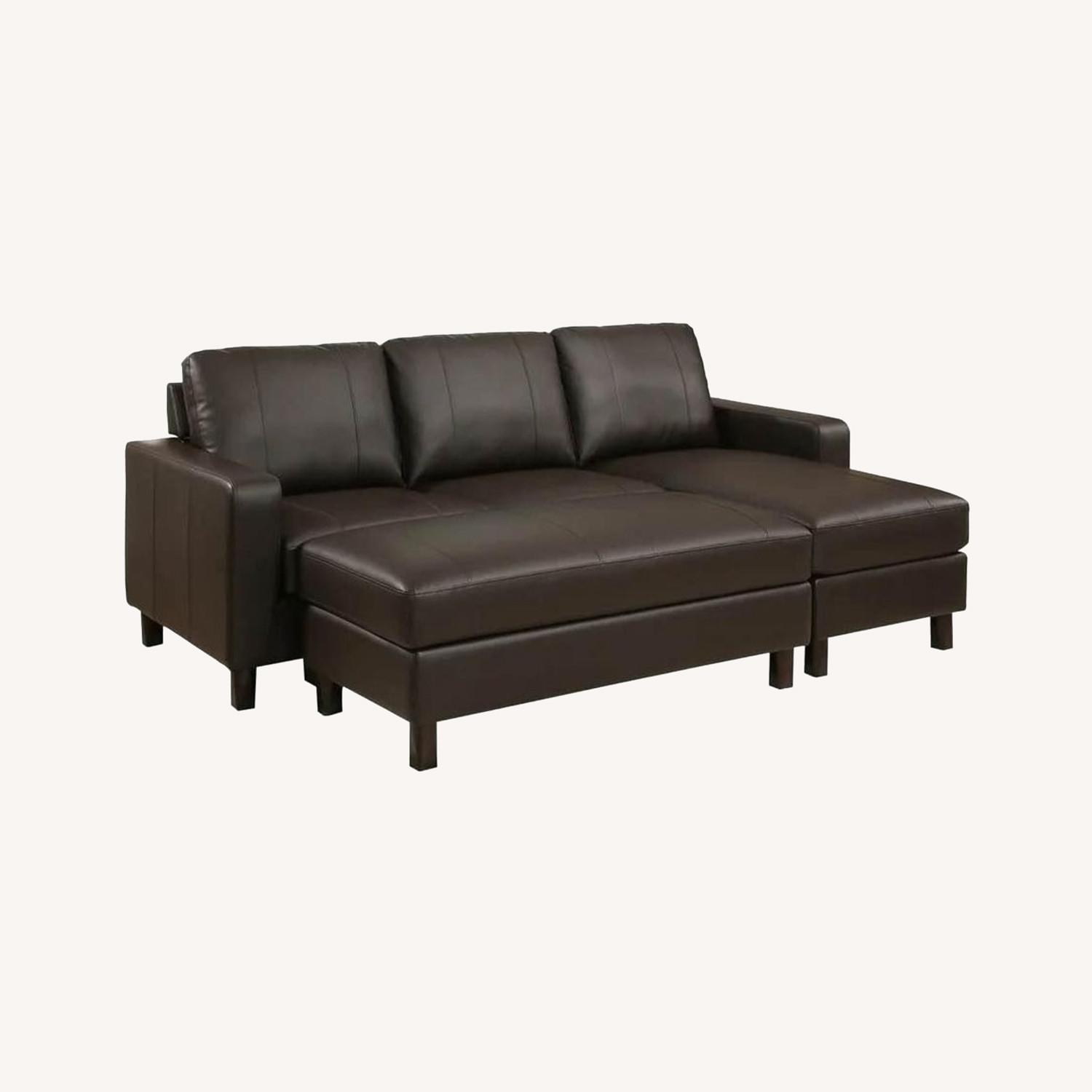 Abbyson Leather Sectional w/ Storage Ottoman - Espresso - image-0