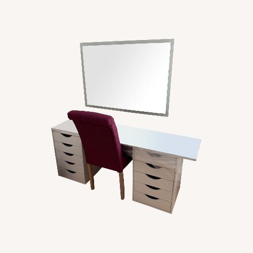 Used Vanity Desk Set wLED Backlit Mirror & Swivel Stool for sale on AptDeco