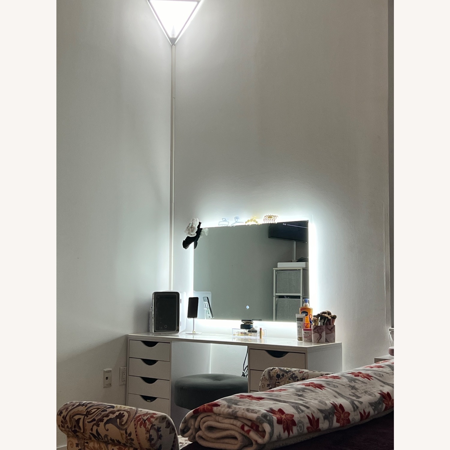 Vanity Desk Set wLED Backlit Mirror & Swivel Stool - image-4
