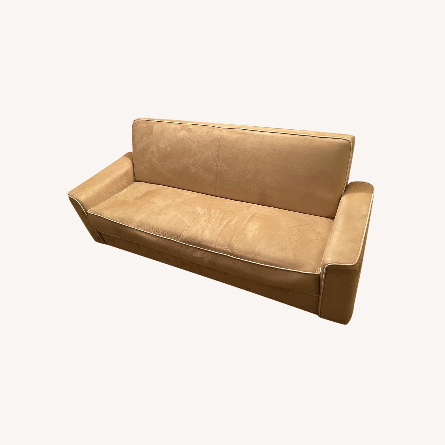 Tan MicroSuede Futon - image-0