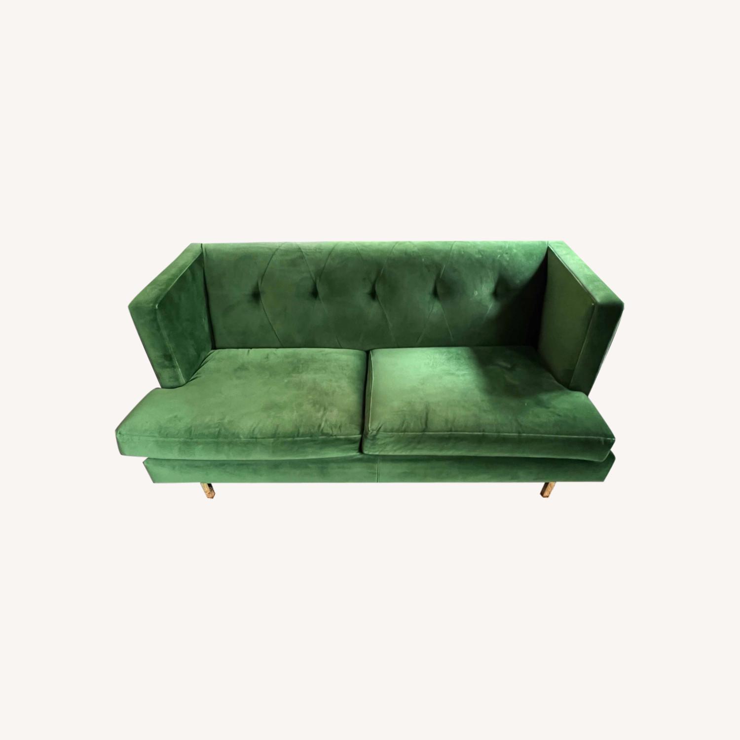 CB2 Avec Apt Sofa Emerald With Brass Legs 65 AptDeco