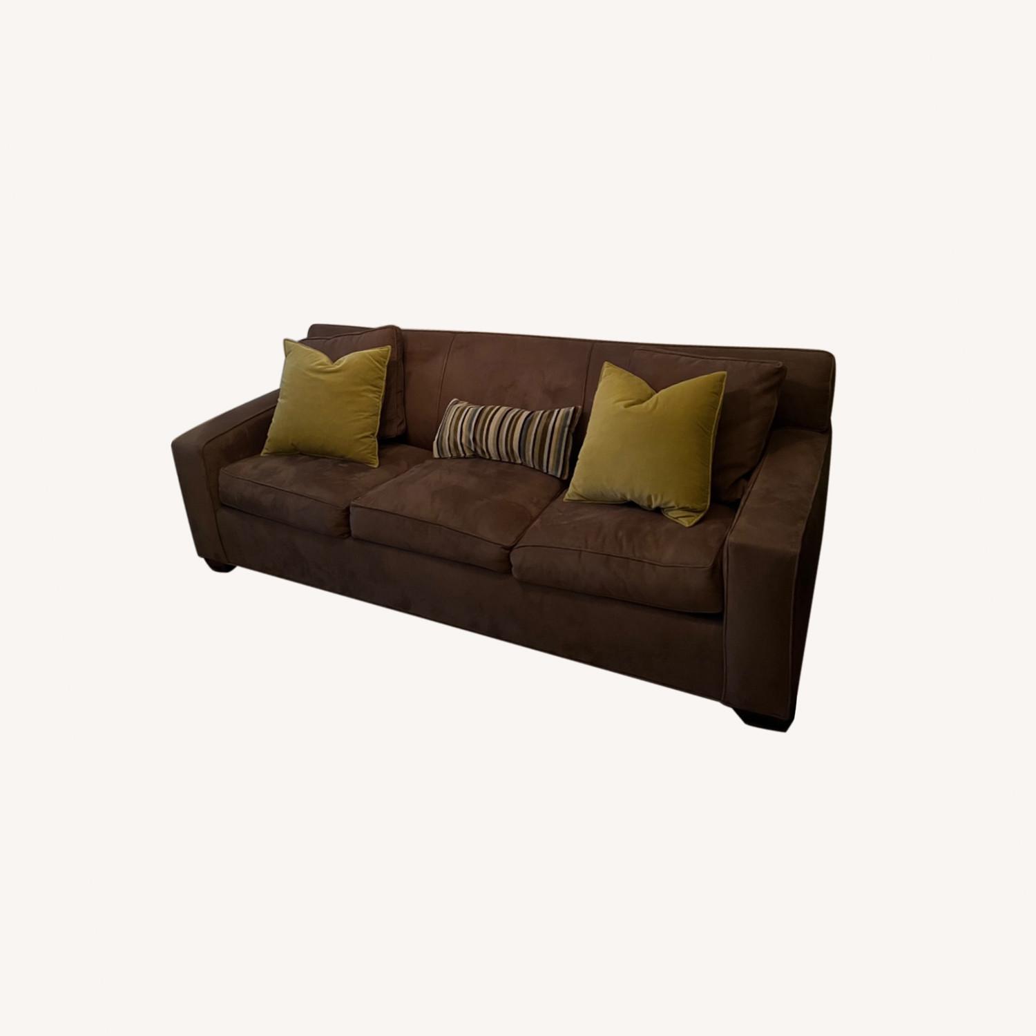 Crate & Barrel Suede Brown Sleeper Sofa AptDeco