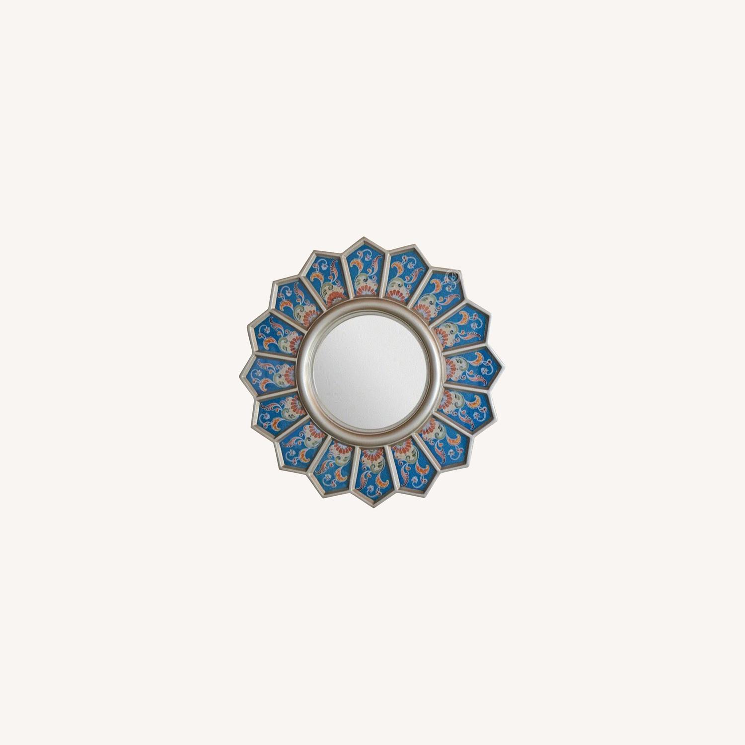 Smaller Round Wall Mirror - "Blue Sunflowers" - image-0