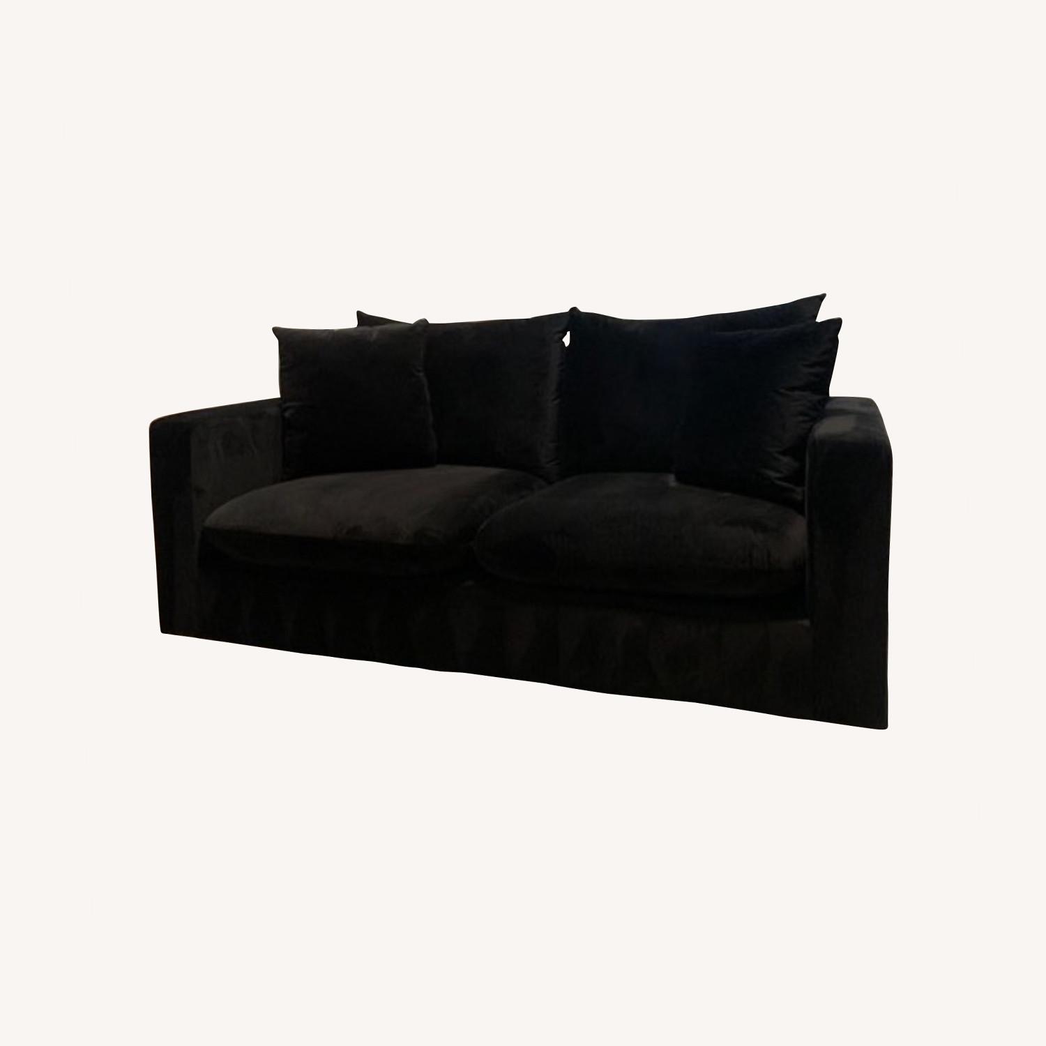 AllModern Black Velvet Loveseat Sofa AptDeco
