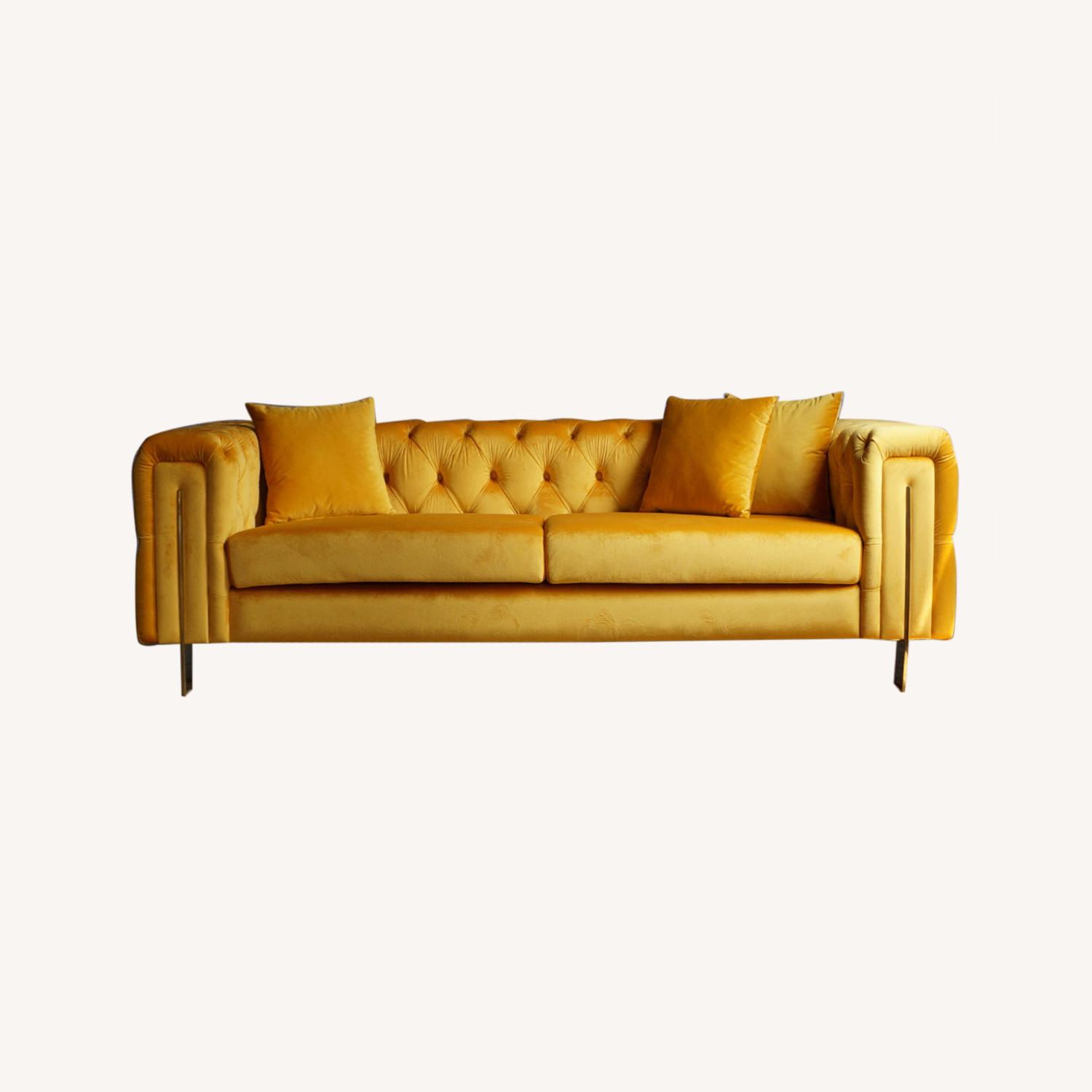 Modern Chesterfield Marigold Yellow Velvet Sofa AptDeco