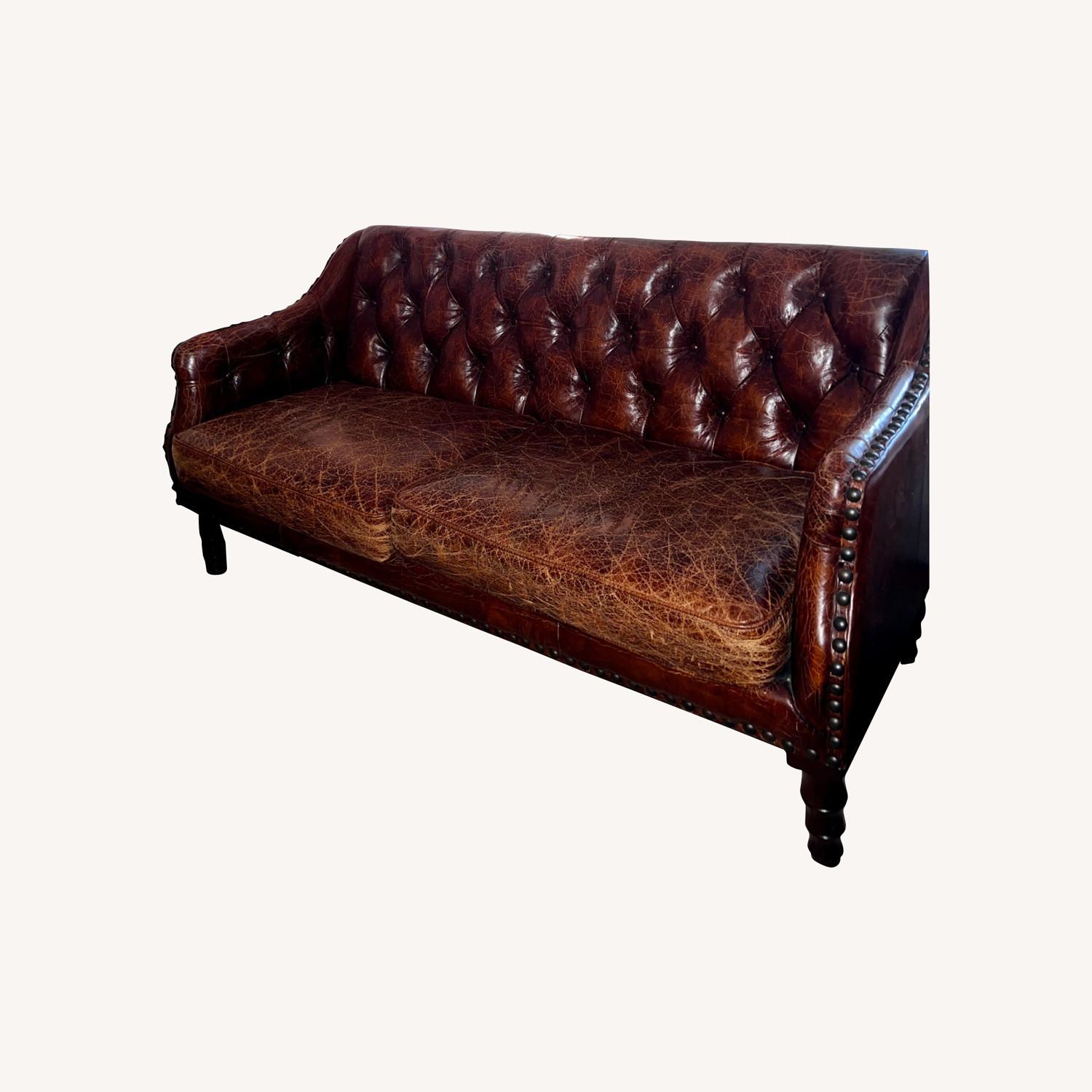 Vintage Distressed Leather Parlor Sofa AptDeco