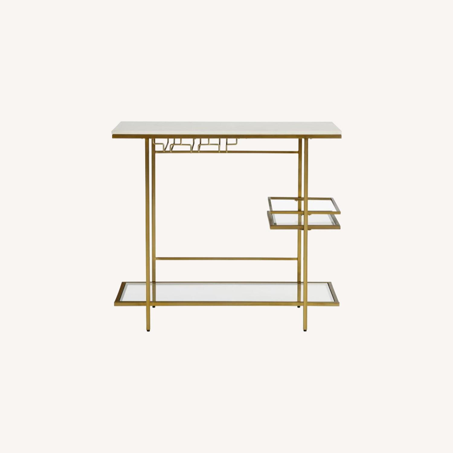 Pottery Barn Delaney 34" Marble Bar Console, Brass - image-0