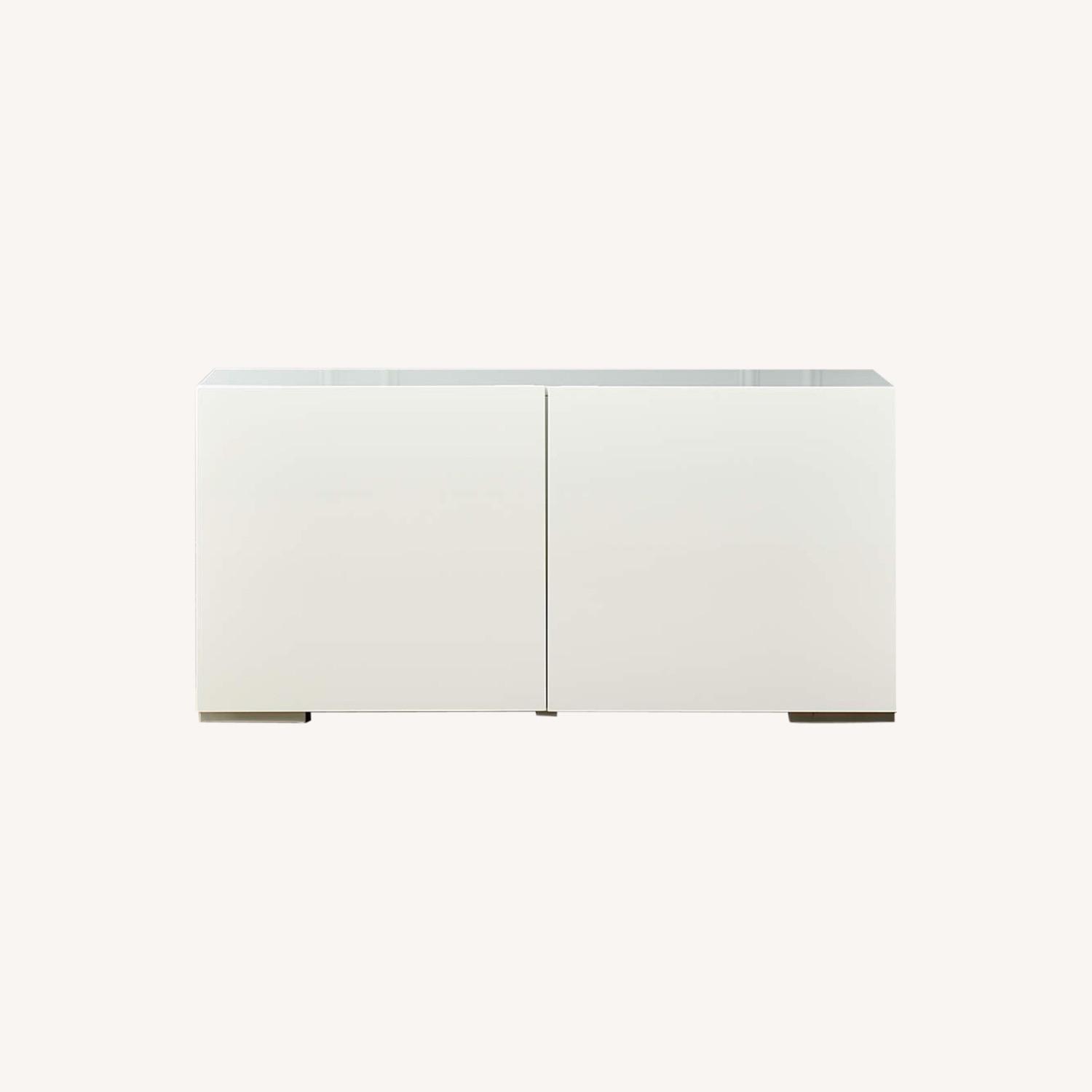 CB2 Fuel White Lacquer Credenza AptDeco