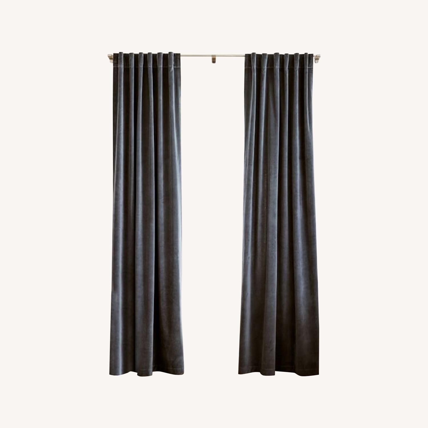 West Elm Velvet Curtain Stormy Blue 48"x108" - image-0