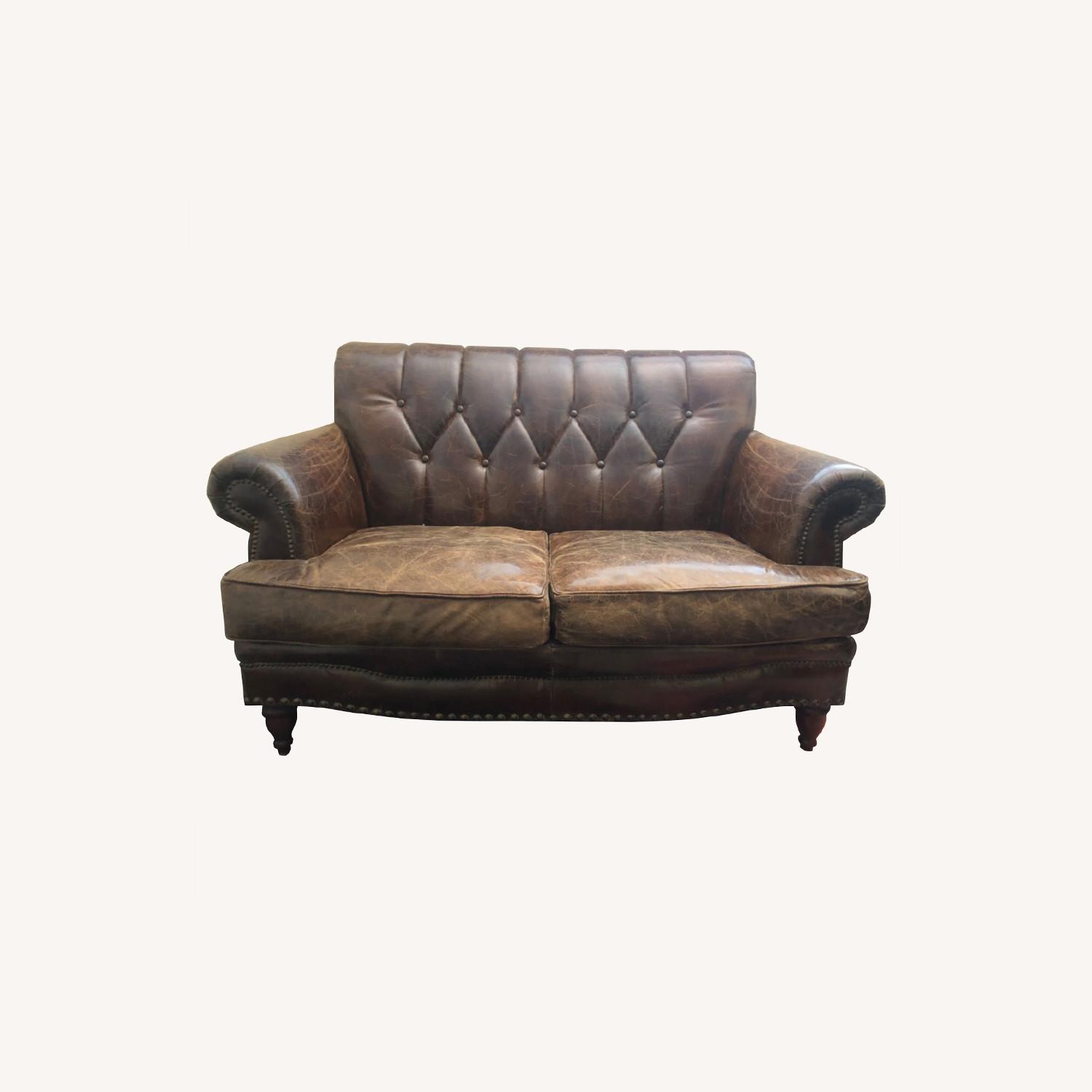 Vintage-style Leather 2-seater Sofa - image-0