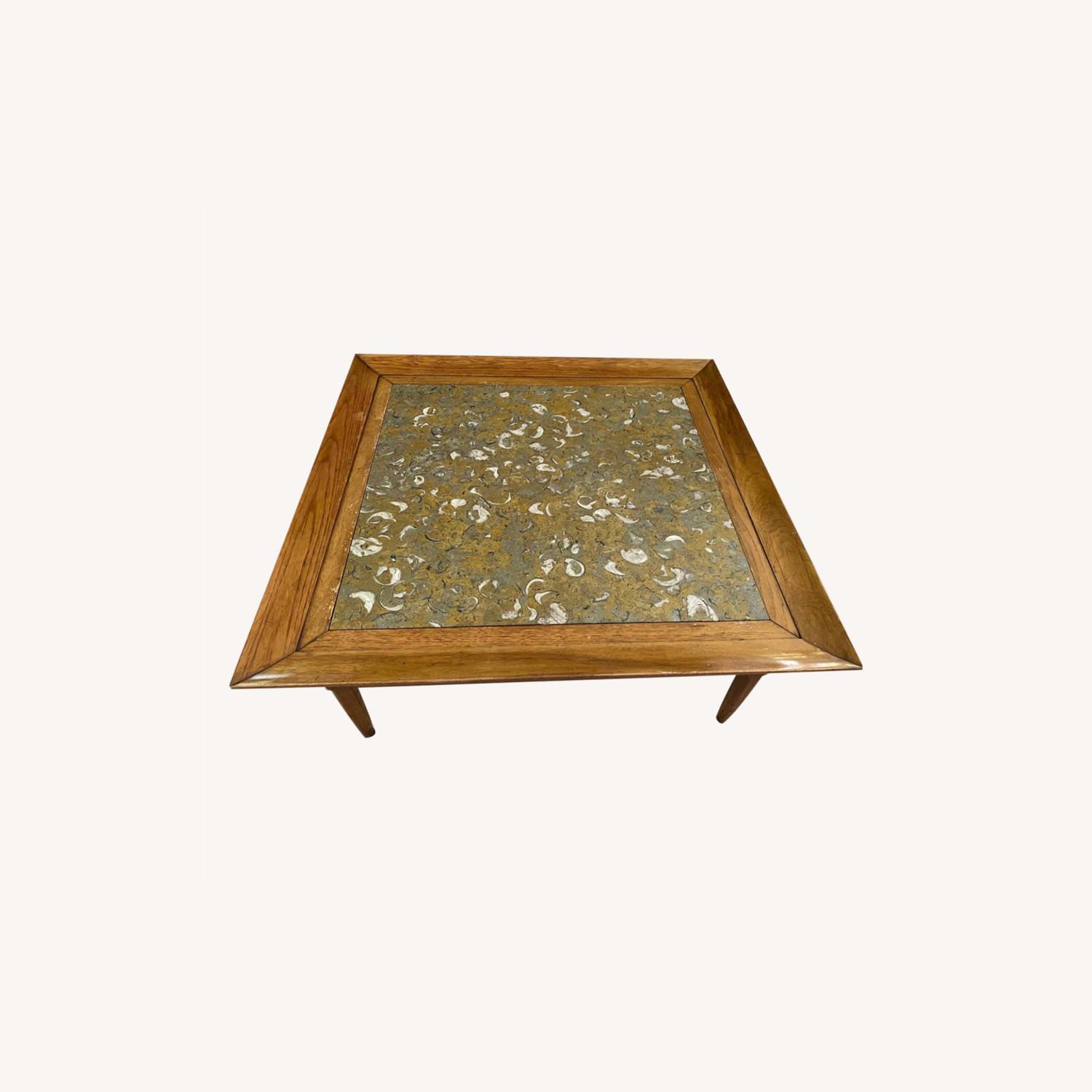 Mid Century Modern Oak and Marble Coffee Table AptDeco