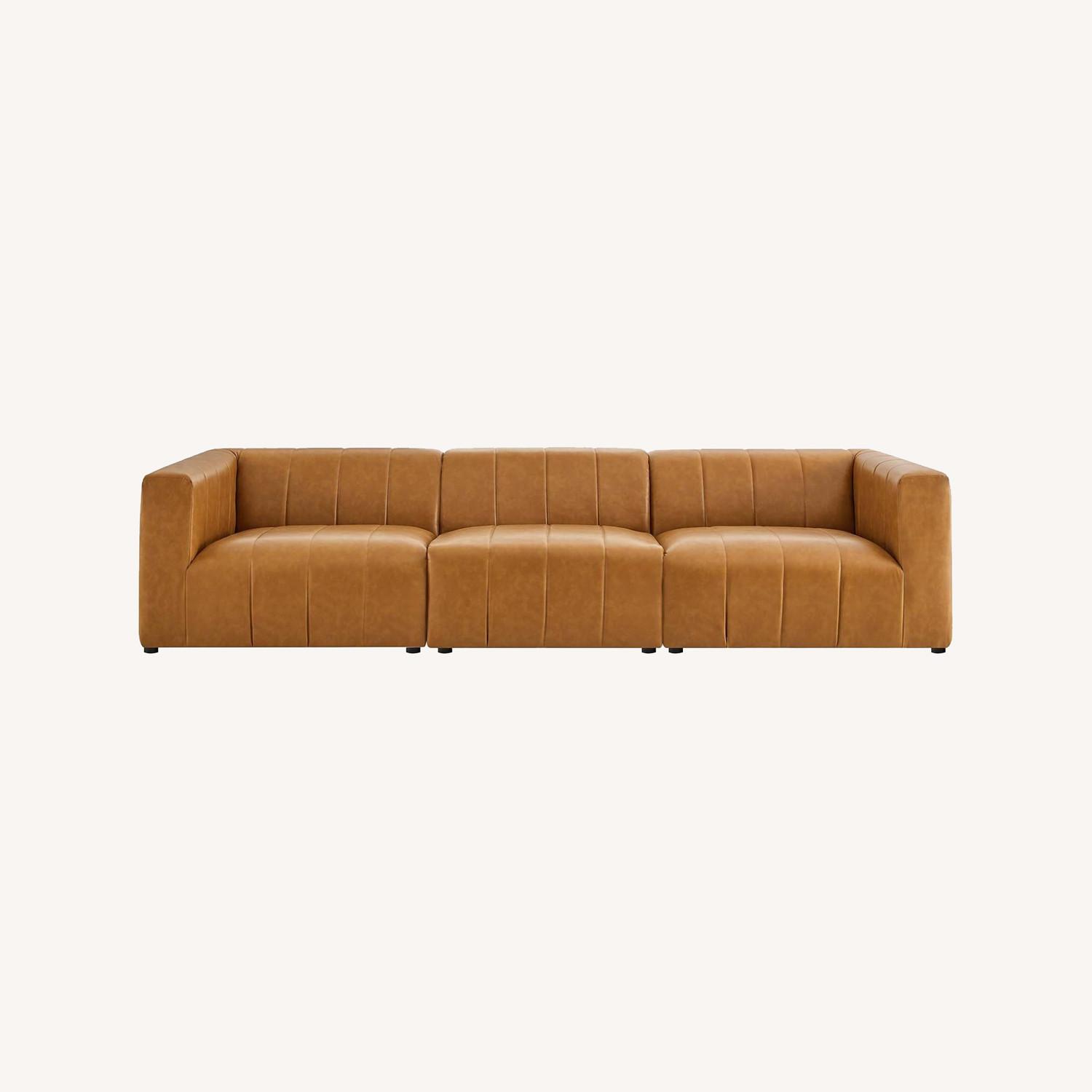 3Piece Sofa In Tan Vegan Leatherette Finish AptDeco