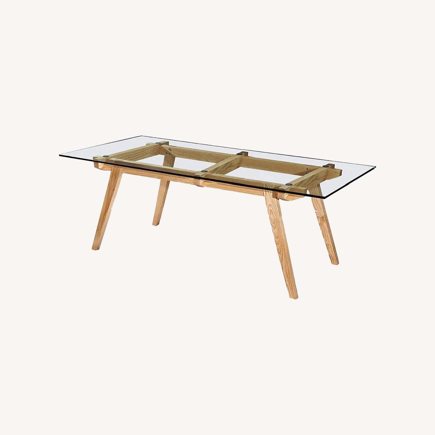 Oakwood & Glass Top Dining Table - image-0