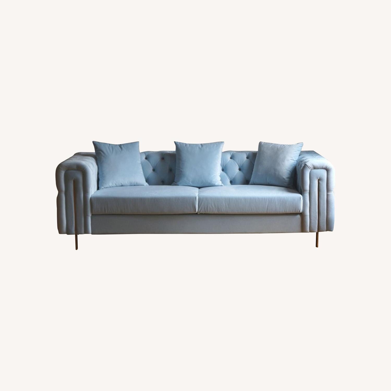 Modern Chesterfield Light Blue Velvet Sofa - image-6