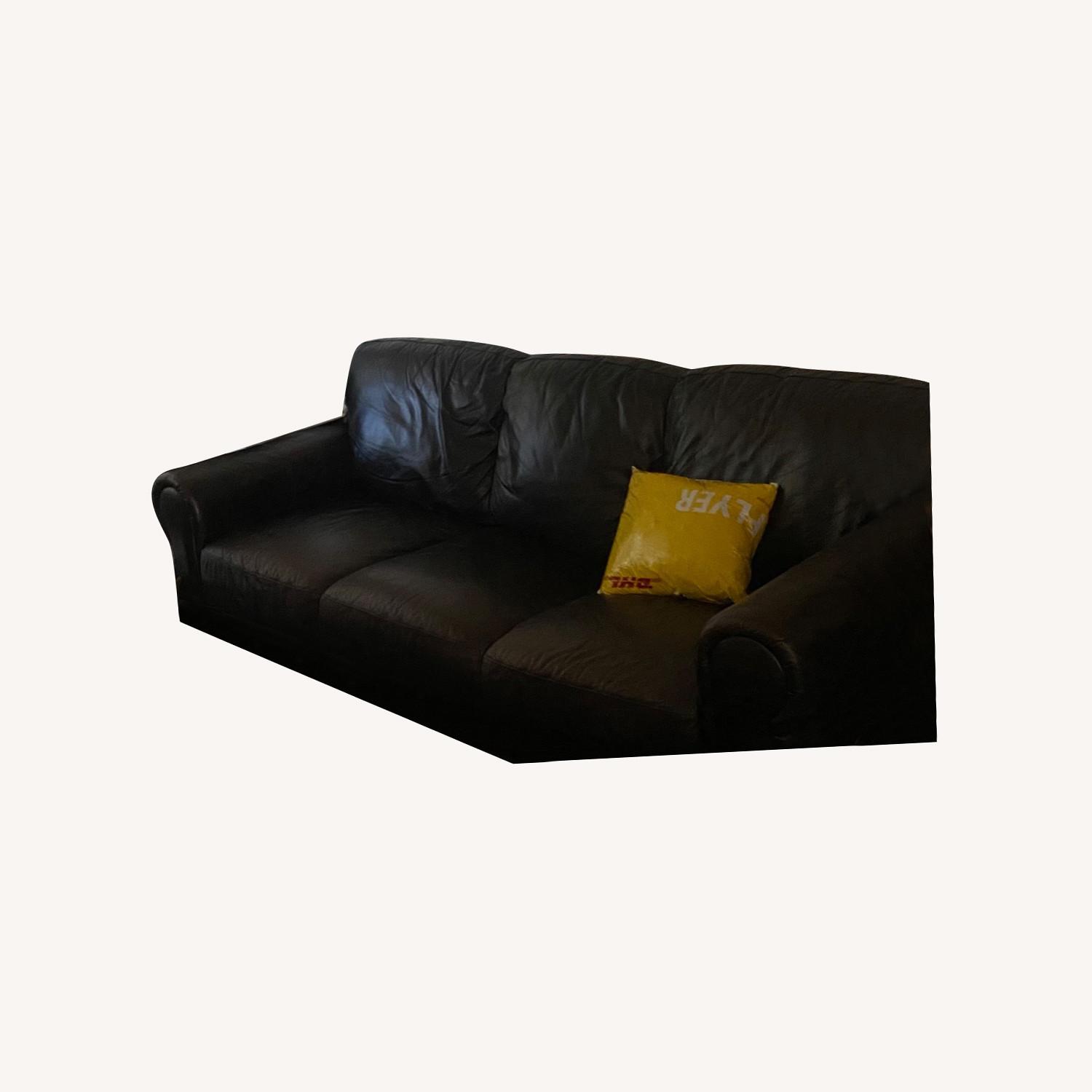 3 seater Black Leather Sofa AptDeco