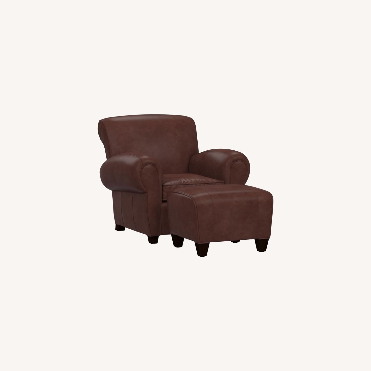 Pottery Barn Manhattan Leather Armchair & Ottoman AptDeco