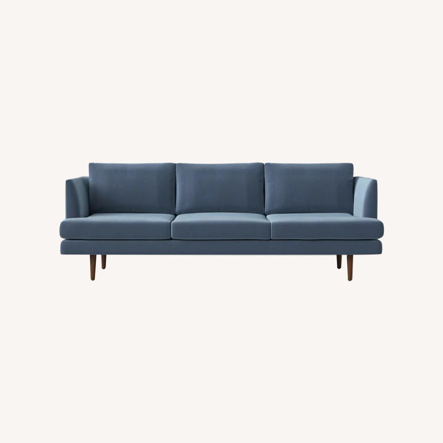 Wayfair Hanna Blue Velvet Sofa Midcentury Modern AptDeco