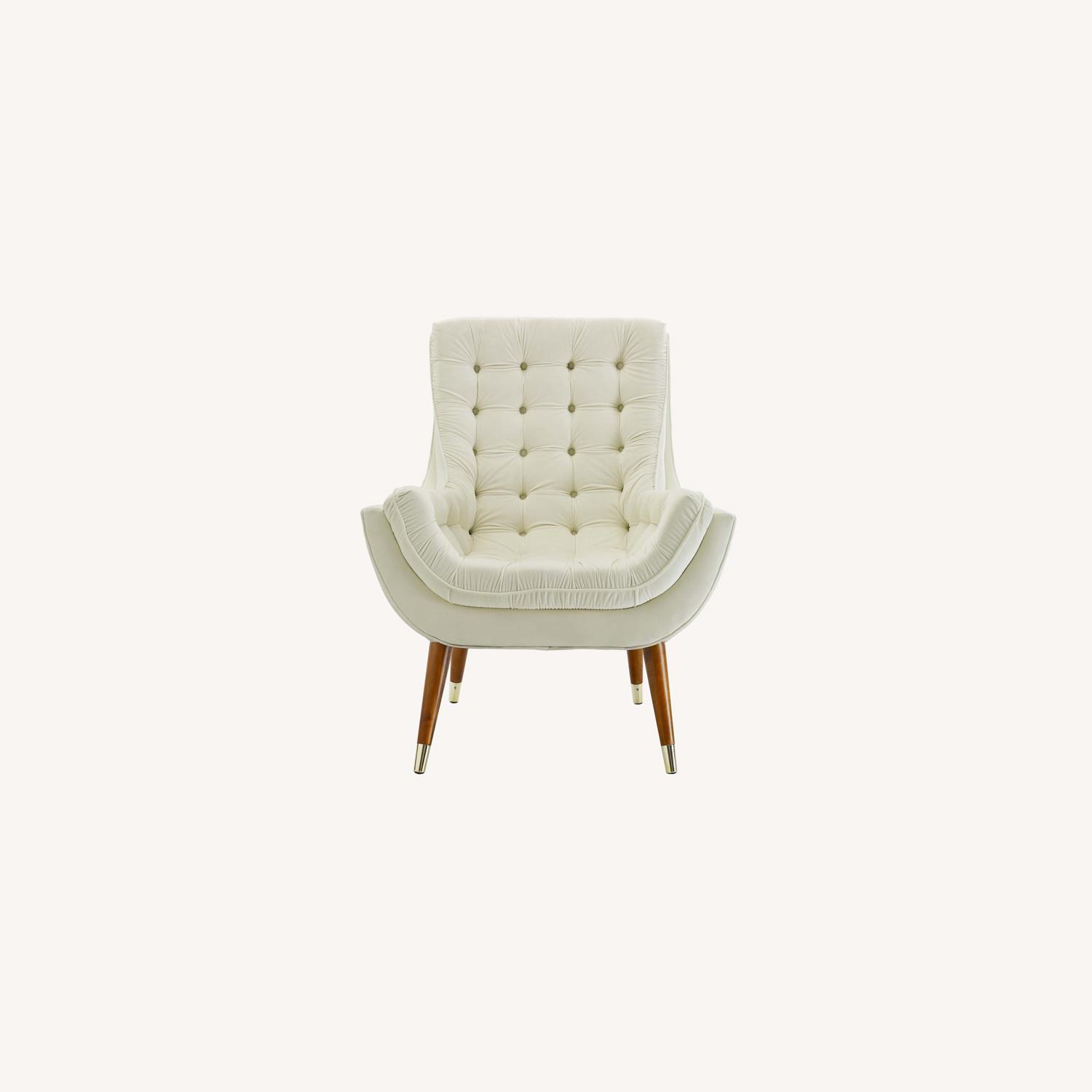 Lounge Chair In Button Tufted Ivory Velvet Finish AptDeco