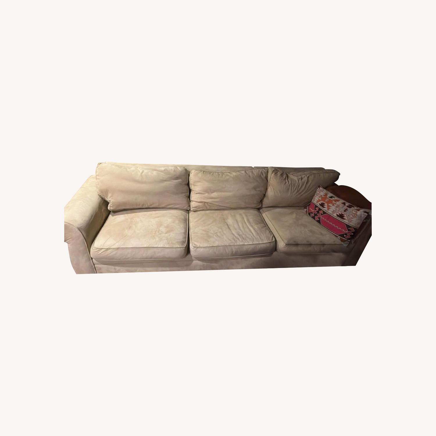 Pottery Barn Suede Sofa AptDeco