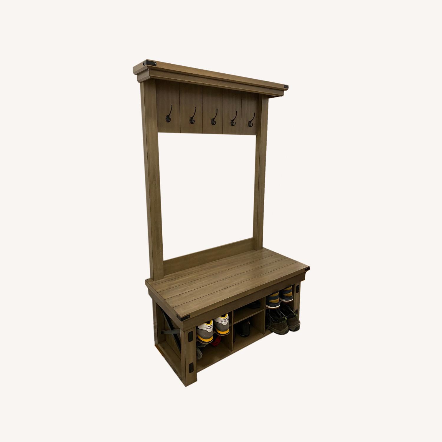 Solid wood Hall Tree with Shoe Storage AptDeco