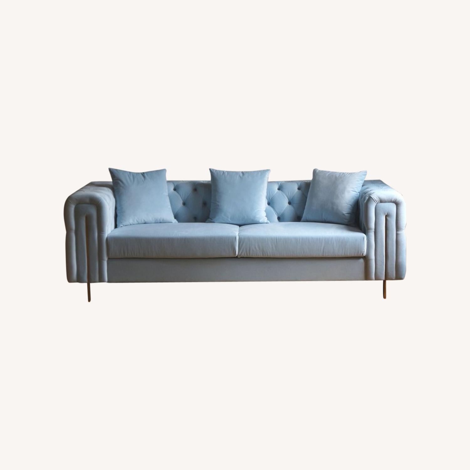 Modern Chesterfield Light Blue Velvet Sofa - image-7