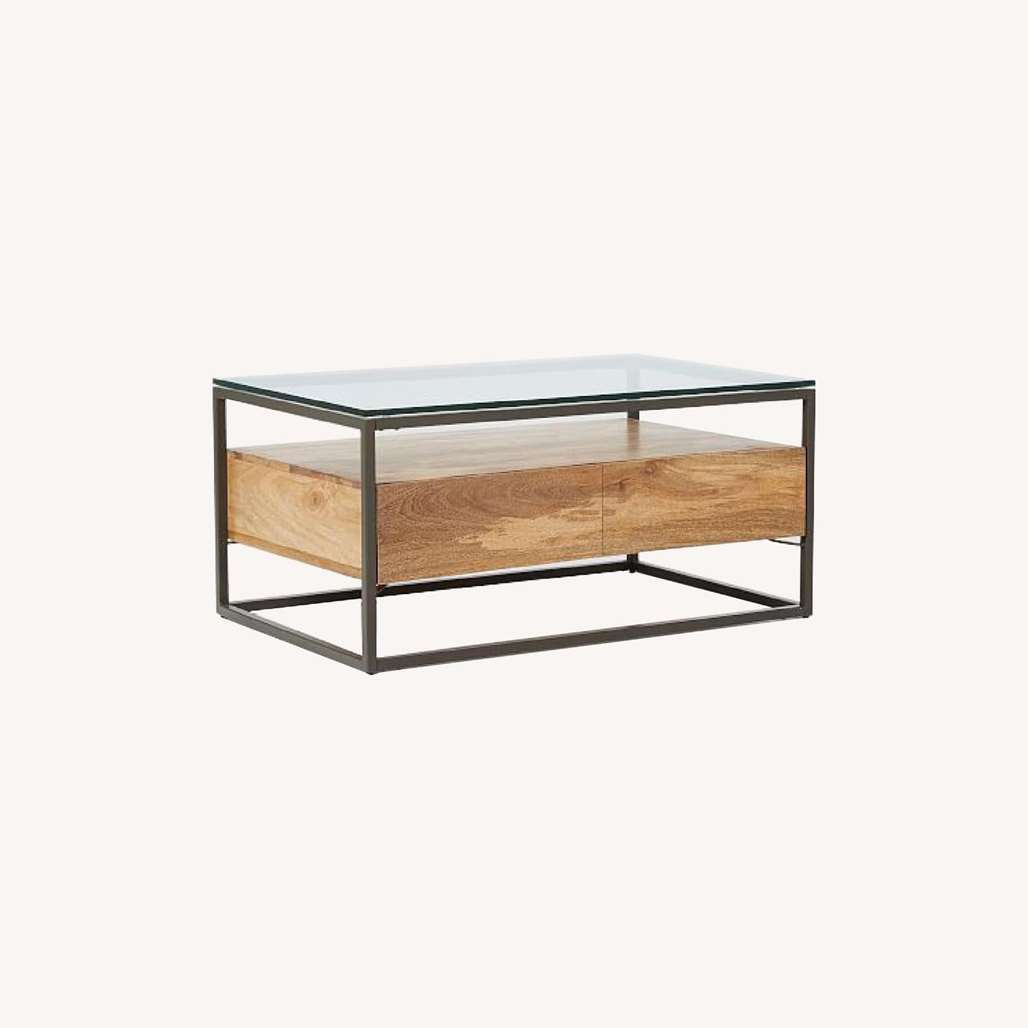 West Elm Glass Coffee Table with Storage AptDeco