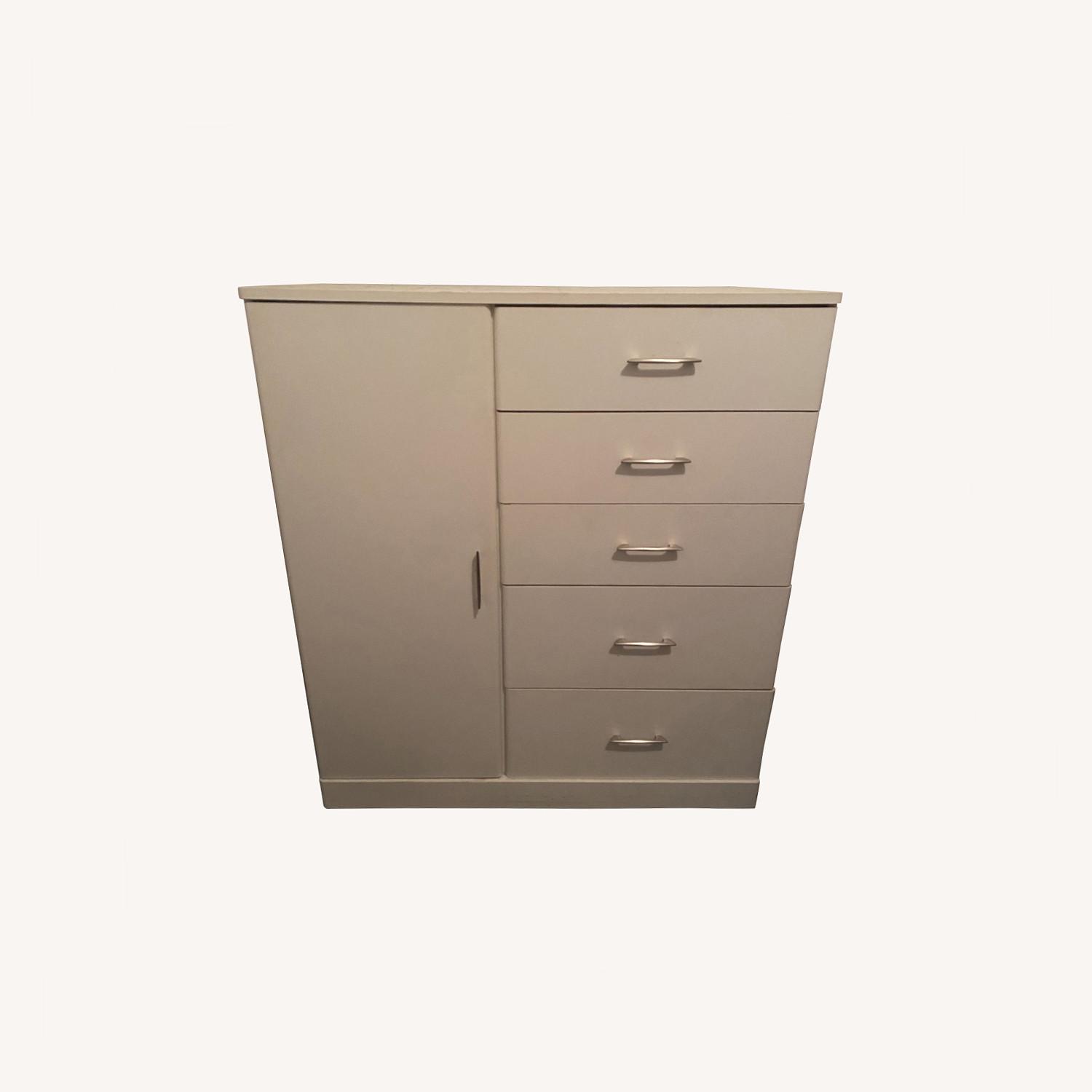 Five Drawer White Chest with Additional Shelving AptDeco
