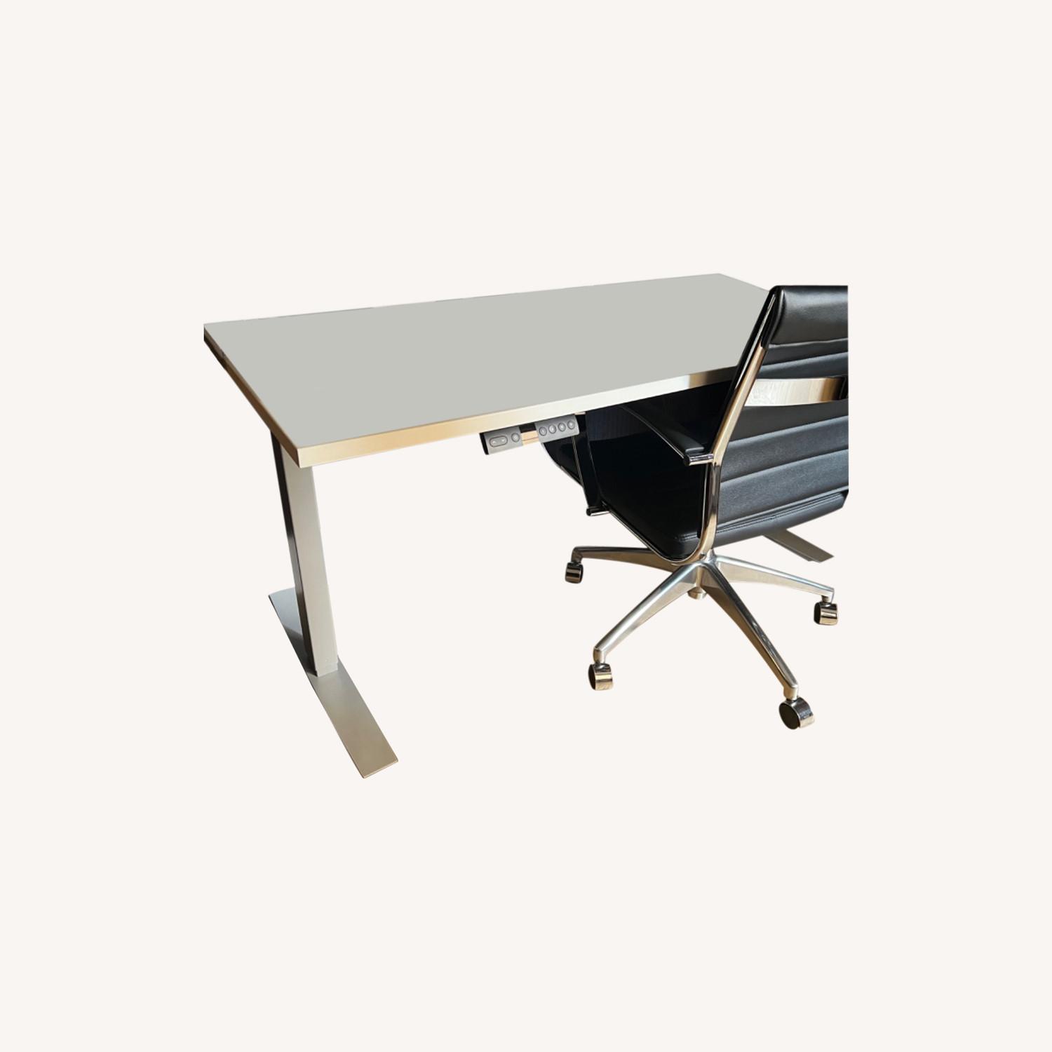 Adjustable Standing Desk in White with Silver Base - image-0