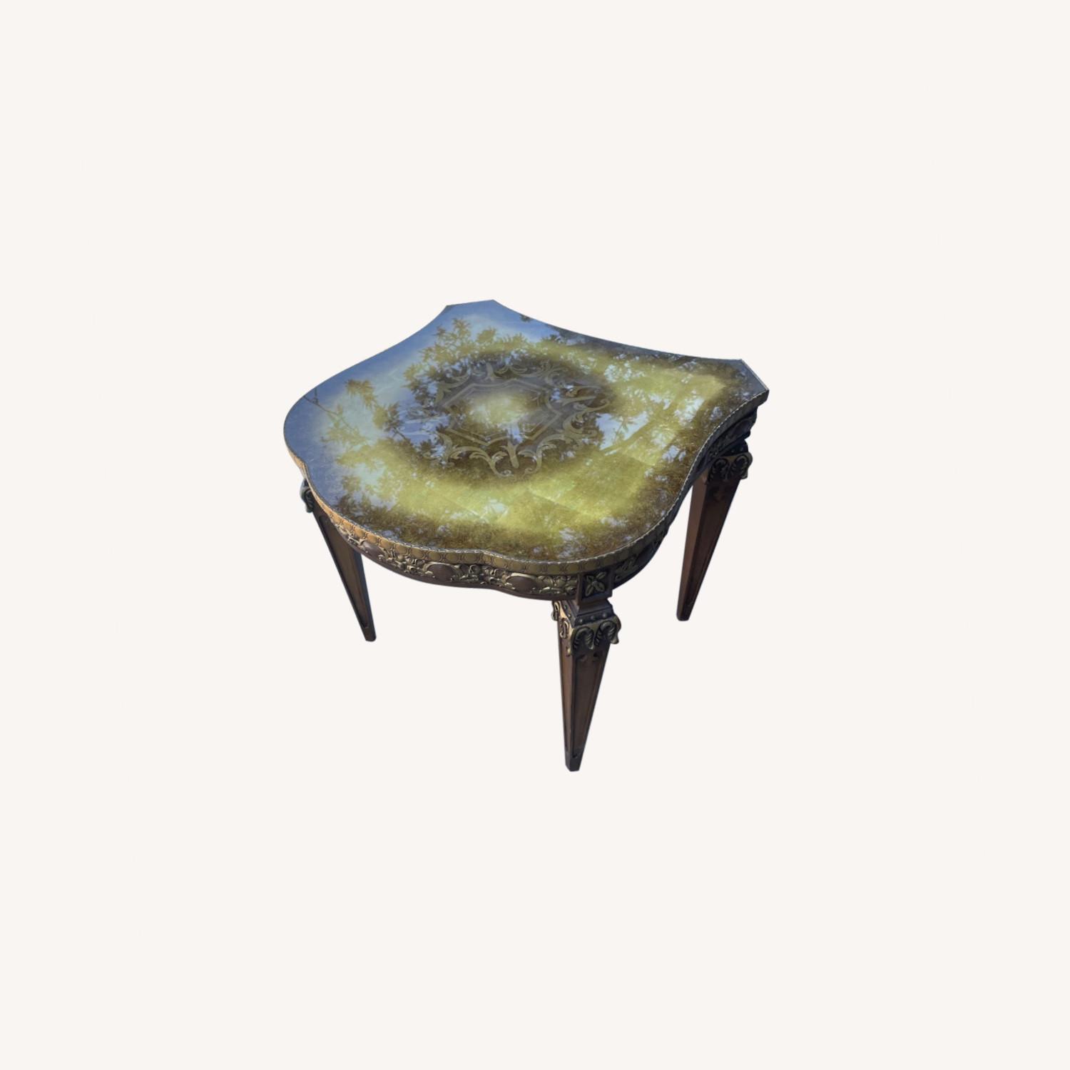 Mid Century 1960s Golden Side Table w/Glass - image-0