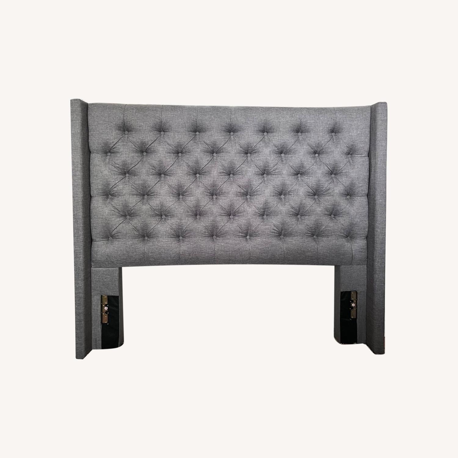 Gray Fabric Tufted Wingback Headboard Full Size AptDeco