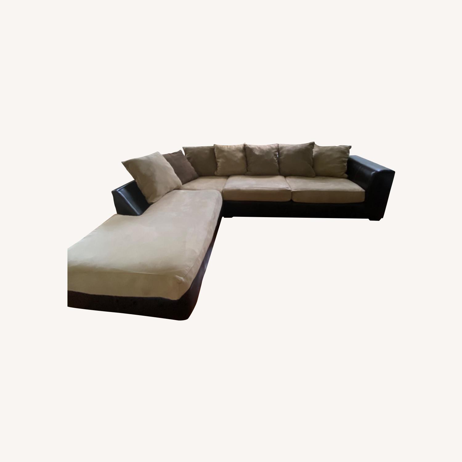 Klaussner Light Brown Faux Leather Sectional Sofa AptDeco