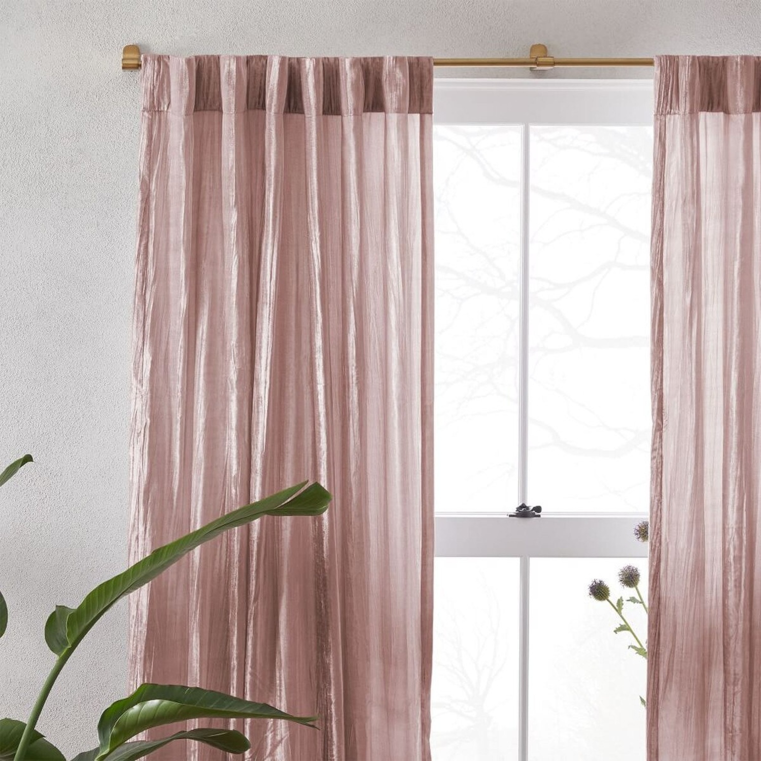 West Elm Crinkle Velvet Curtain Dusty Blush - image-4