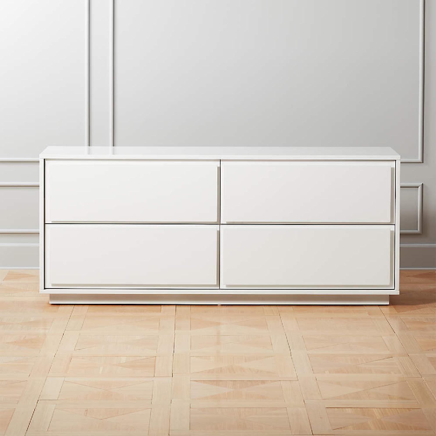 CB2 Glossy White Drawers Dresser AptDeco