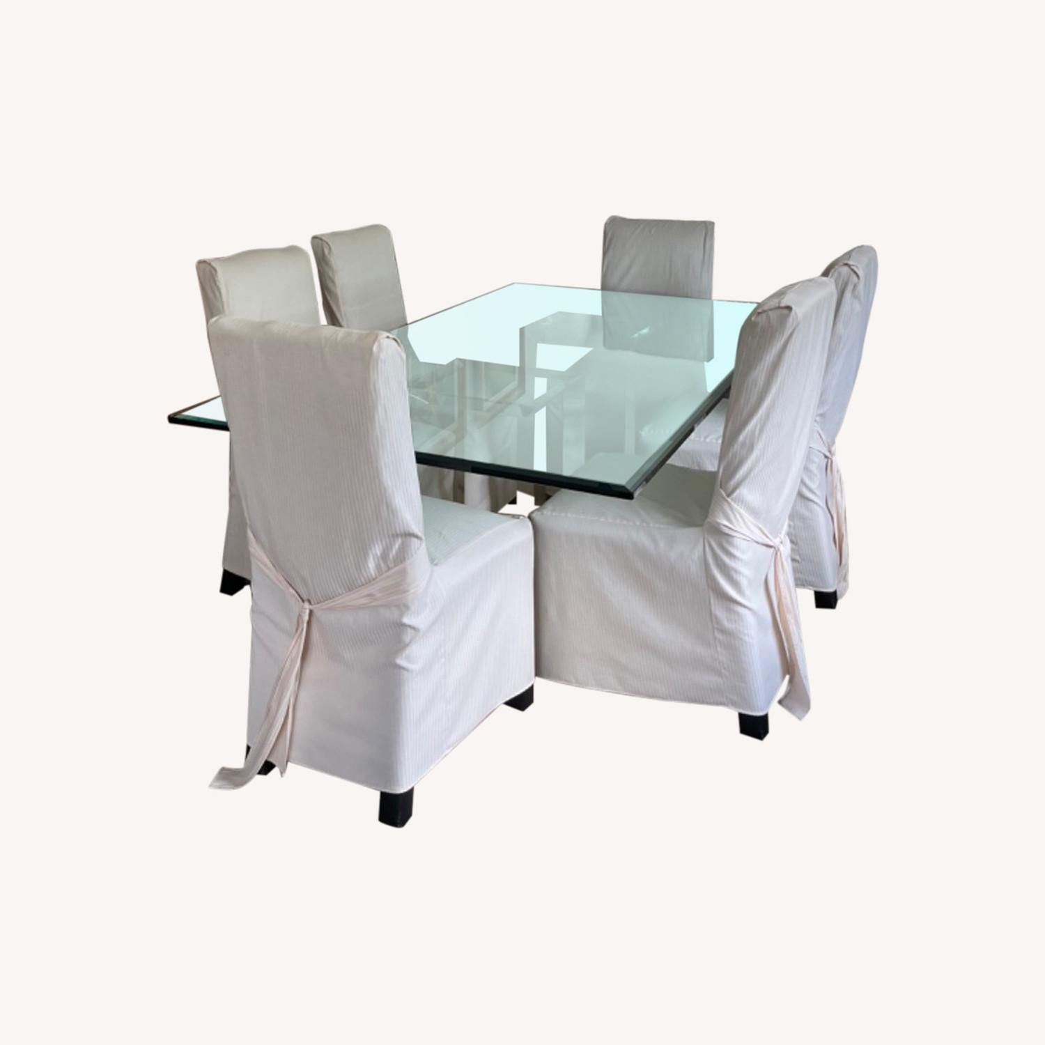 Glass Dining Table With Lucite Pedestal AptDeco glass-dining-table-with-lucite-pedestal-aptdeco