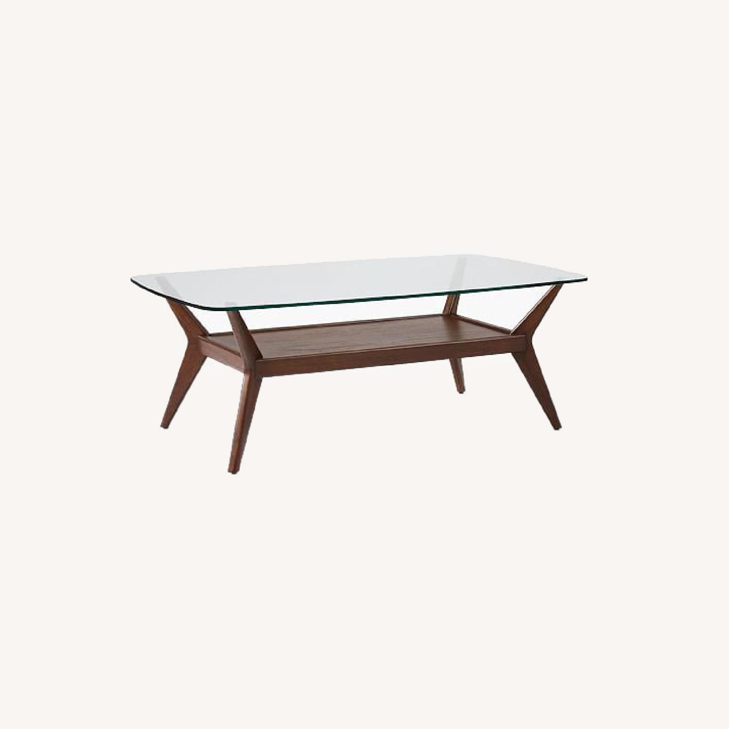 West Elm Glass Top Wood Coffee Table AptDeco