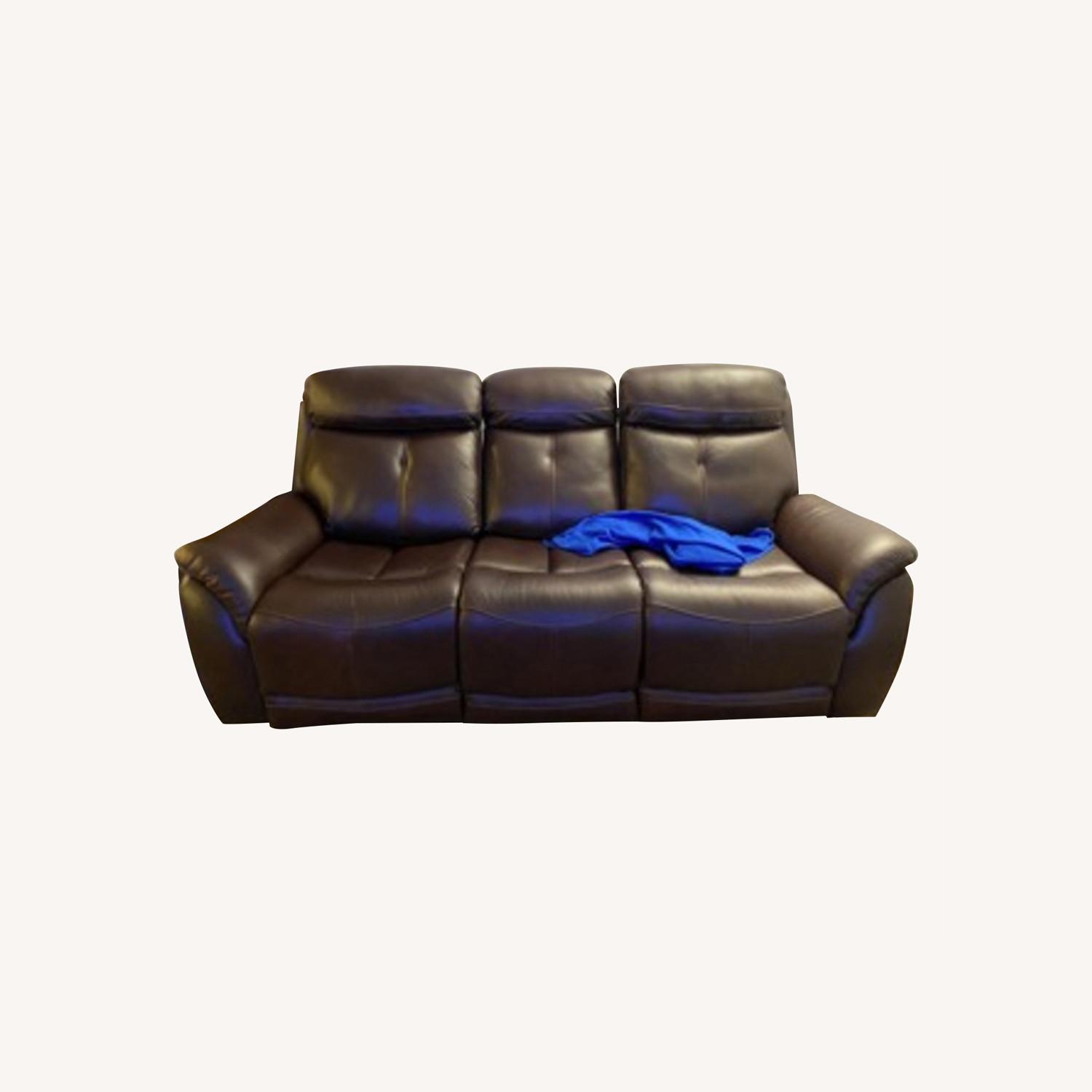 Living Spaces Leather Power Reclining Sofa AptDeco