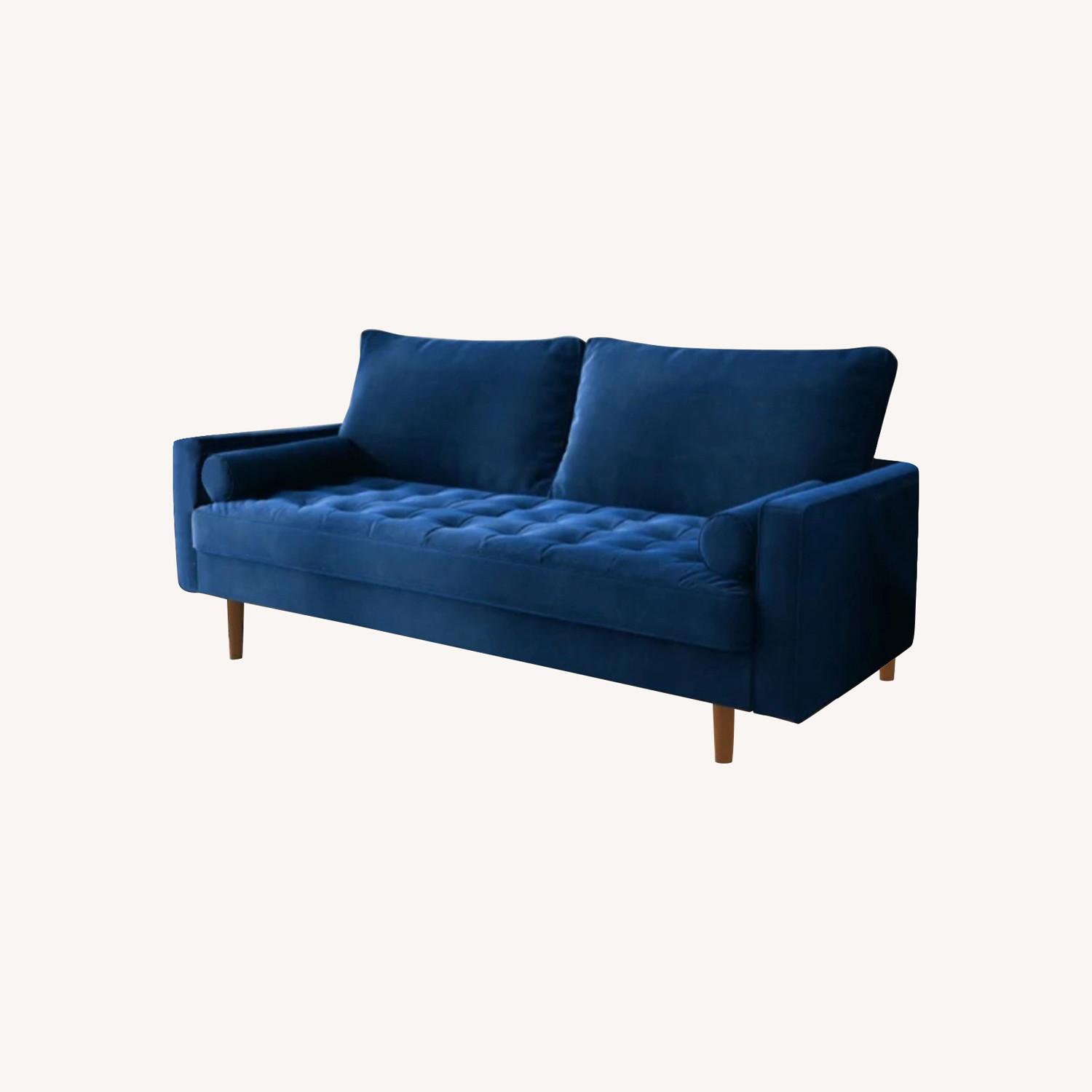 Wayfair Hazelton Blue Faux Velvet Couch AptDeco