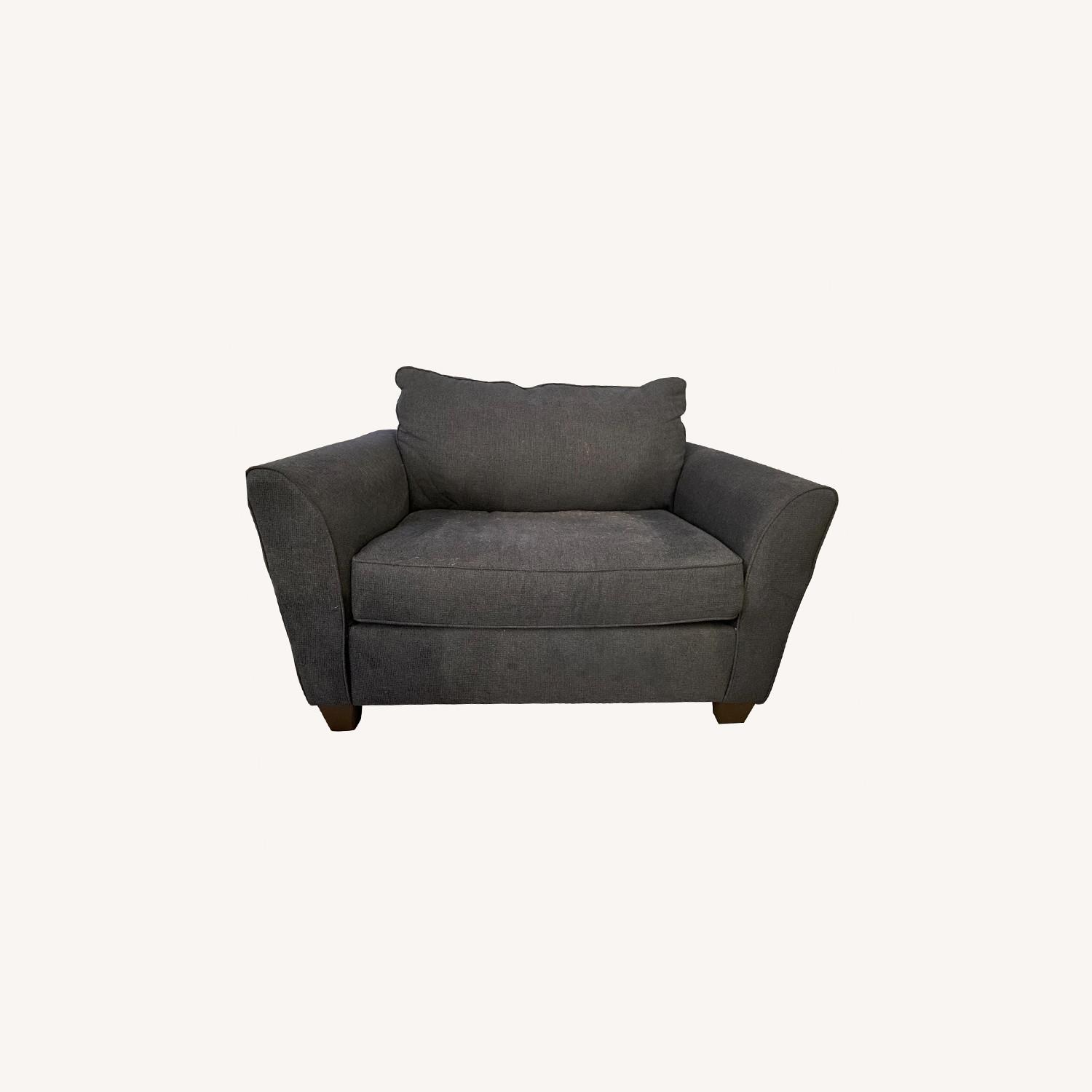 Raymour & Flanigan Navy Blue ChairandaHalf AptDeco