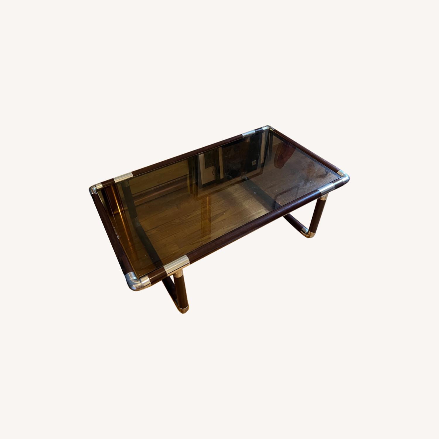 Vintage Industrial Wood & Glass Coffee Table AptDeco