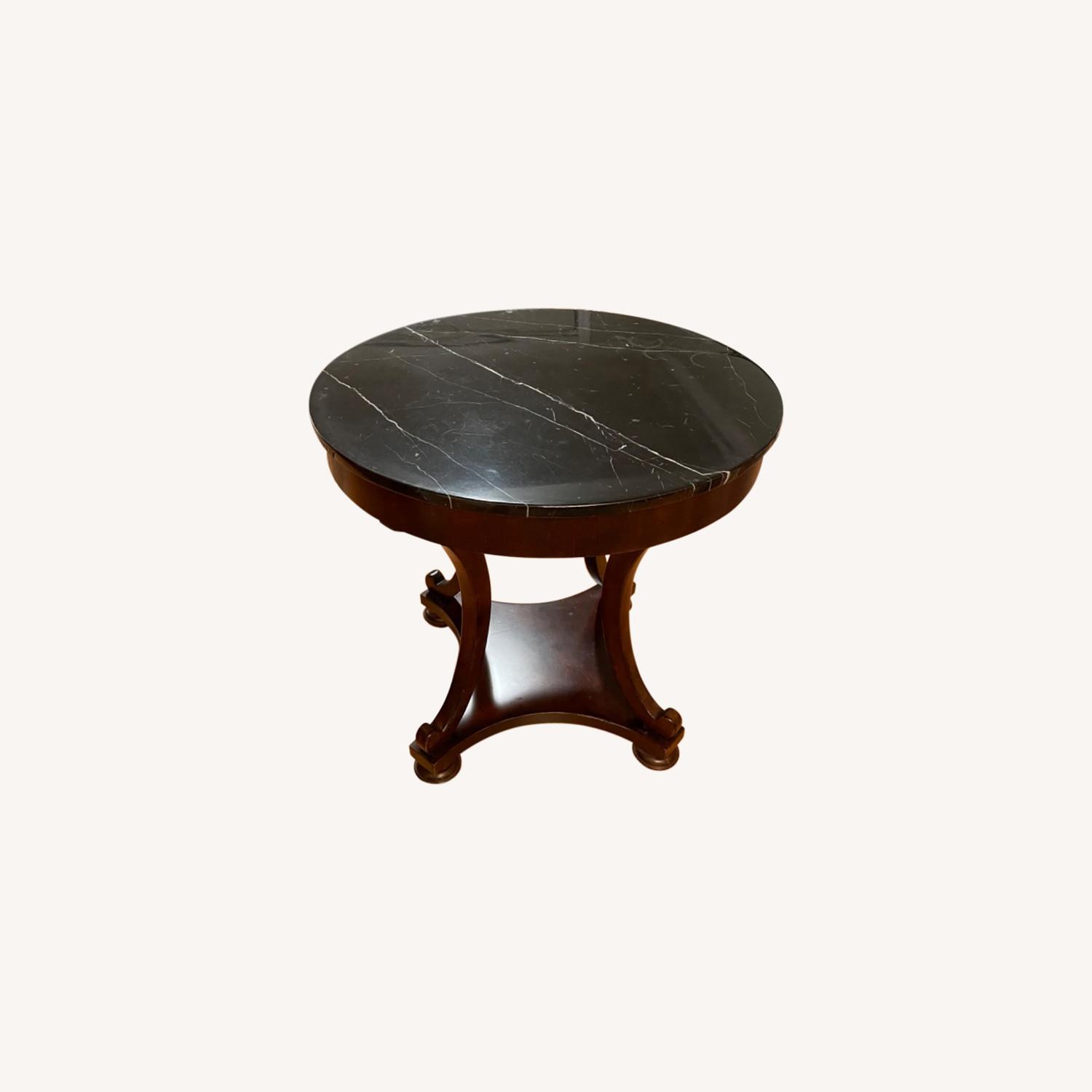 Wood with Marble Top End Table Pair AptDeco