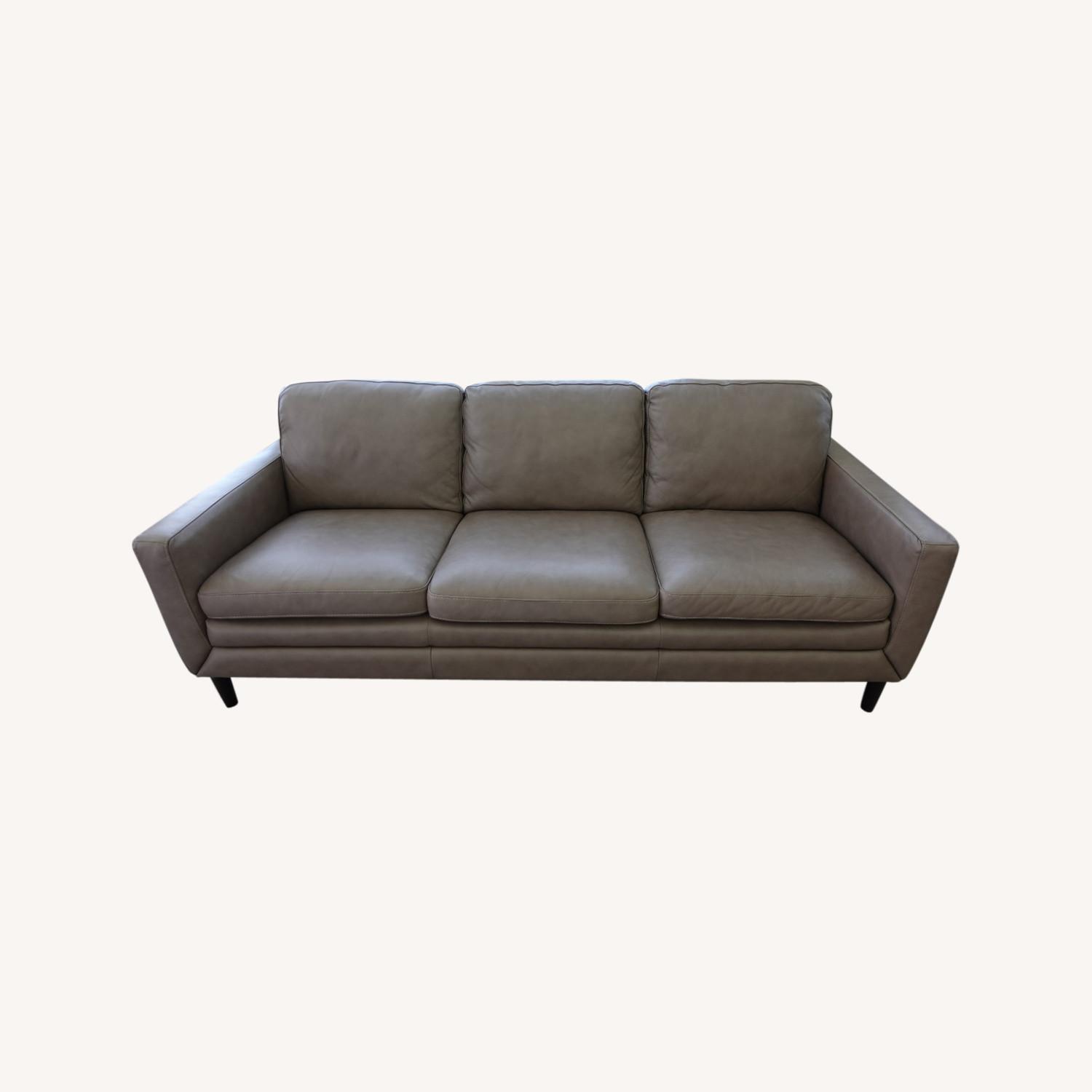 Macy's Taupe Leather Sofa AptDeco