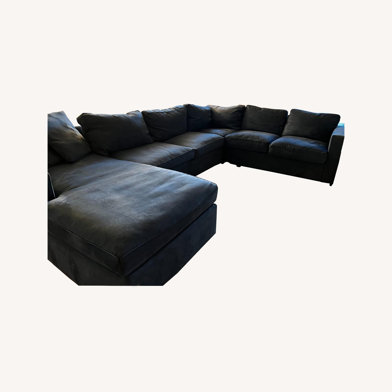 Room & Board Blue Microsuede Sectional Sofa AptDeco