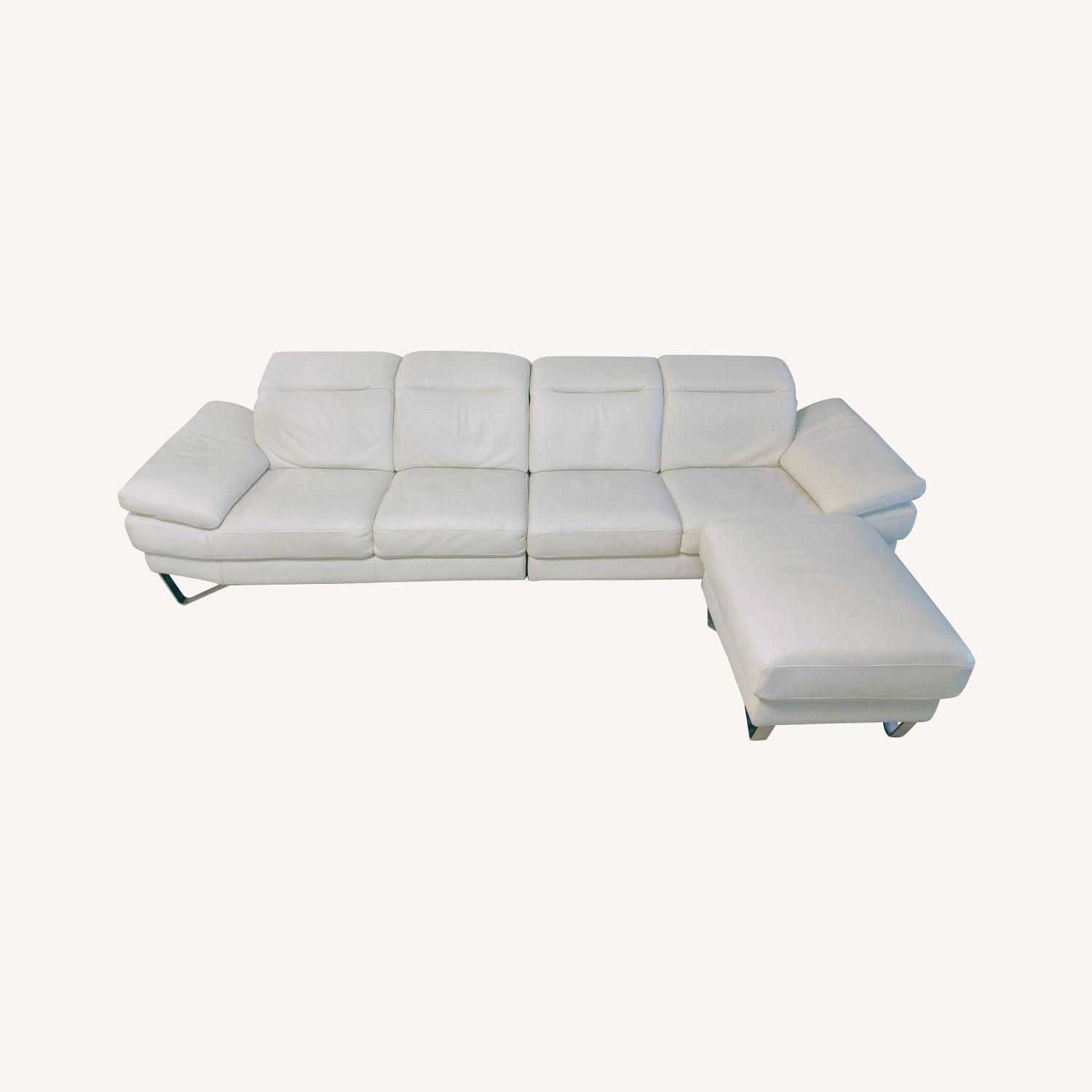 Nicoletti White Leather Sofa with Ottoman AptDeco