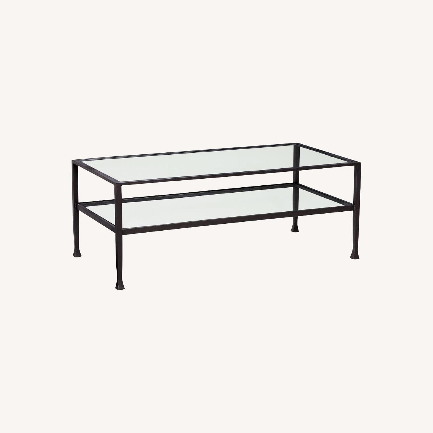 Pottery Barn Bronze & Glass 2-Tier Coffee Table - image-0