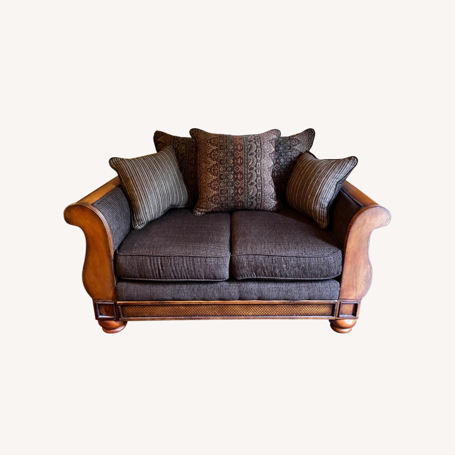 Ethan Allen Wood 2 Cushion Couch AptDeco