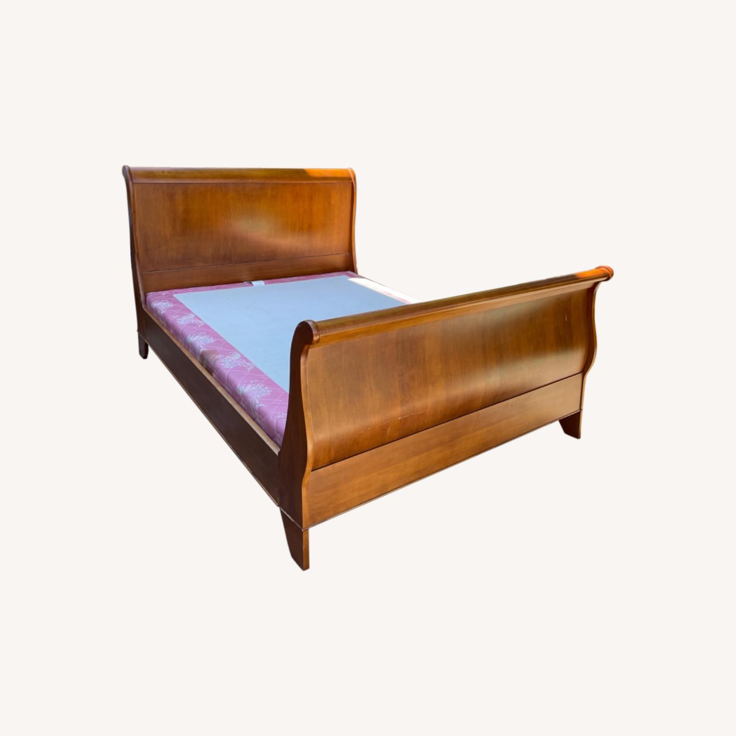 Natural Wood Queen Size Sleigh Bed AptDeco