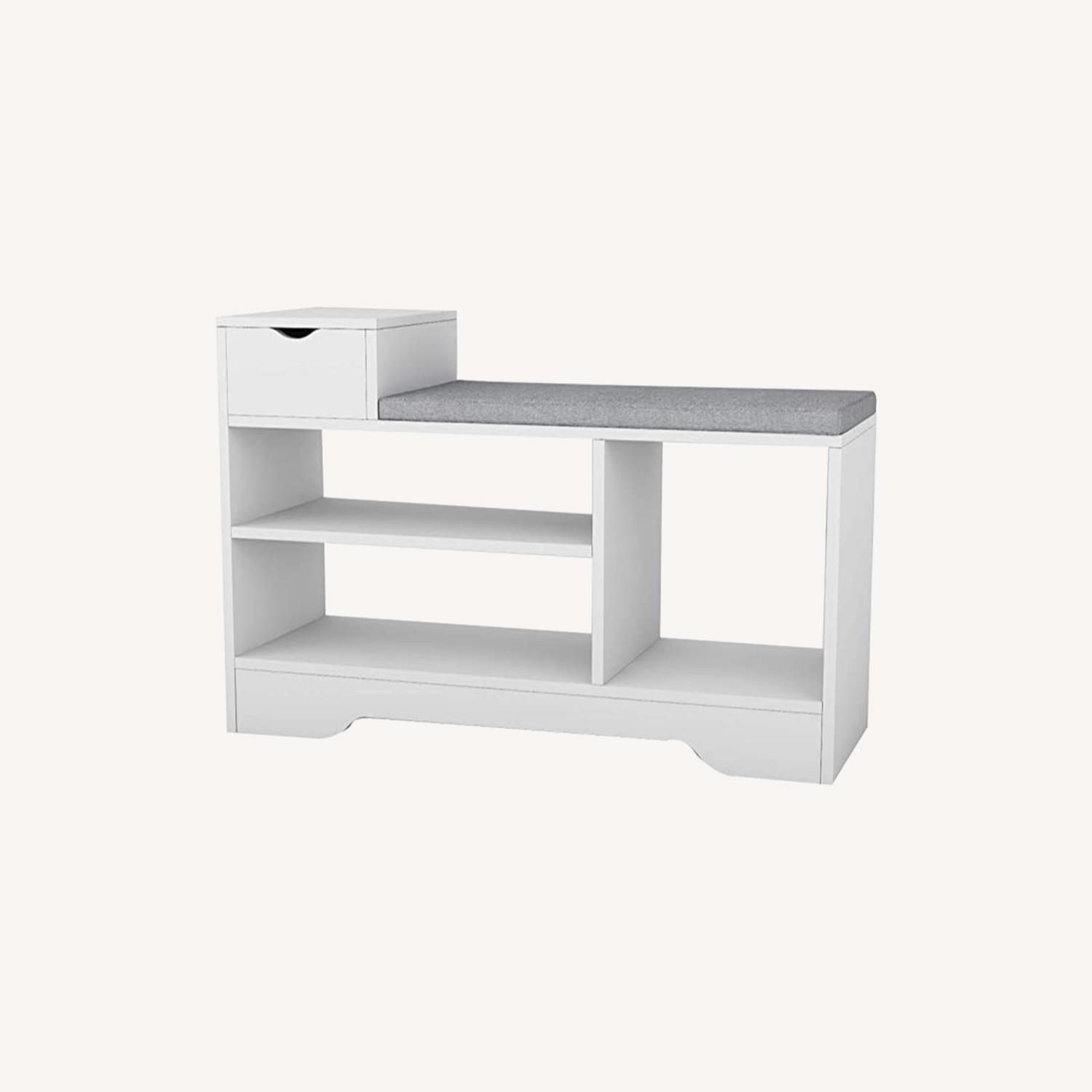 White Shoe Storage Bench with Cushion and Drawers AptDeco