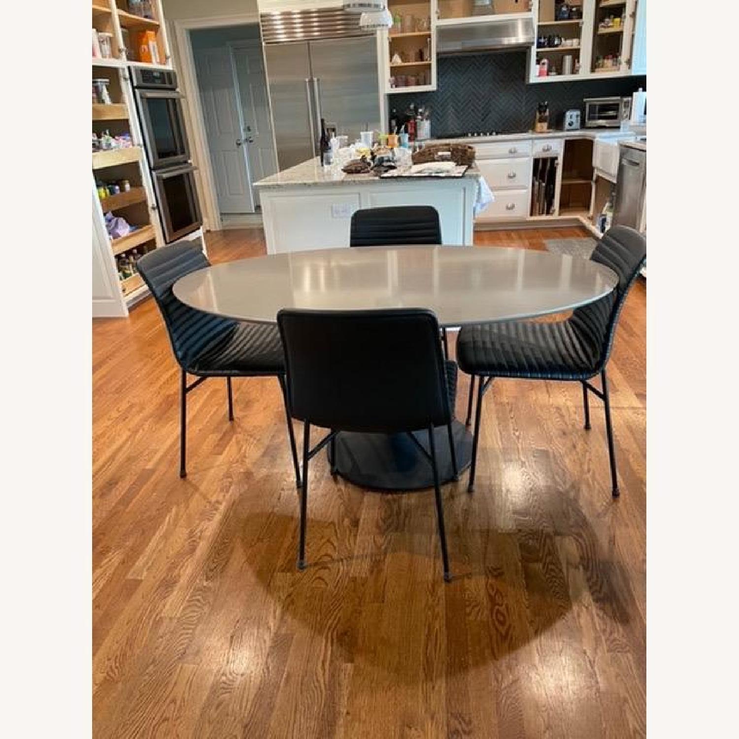 Oval Quartz Table Top with Steel Pedestal Base - image-1